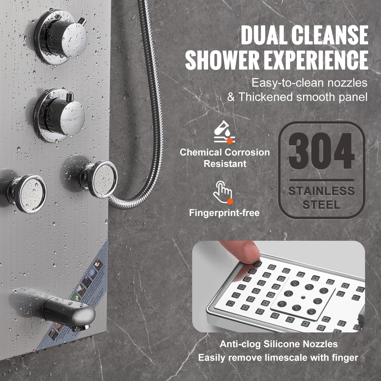 VEVOR Stainless Steel Shower Panel Tower System - 6 Shower Modes (Rainfall, Waterfall, Massage) with LED Screen, Hydroelectric Power, 5 Jets & Handheld Shower - Wall Mounted Bathroom Upgrade for Spa-Like Experience at Home