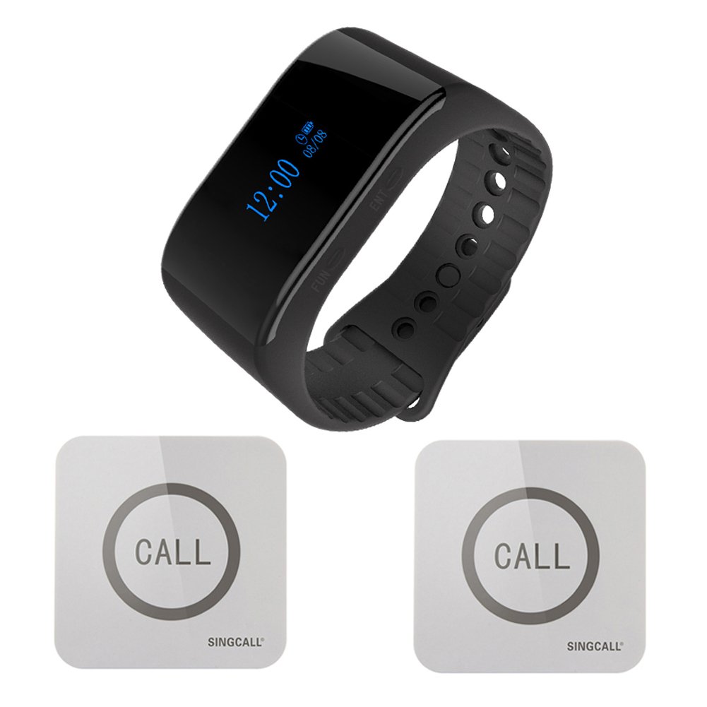 SINGCALL Waterproof Wireless Paging System - Call Bell Alert for Elderly Care, Nursing Homes & Hospitals - 1 Watch Receiver + 2 Pagers - Ideal for Emergency Alerts & Patient Monitoring