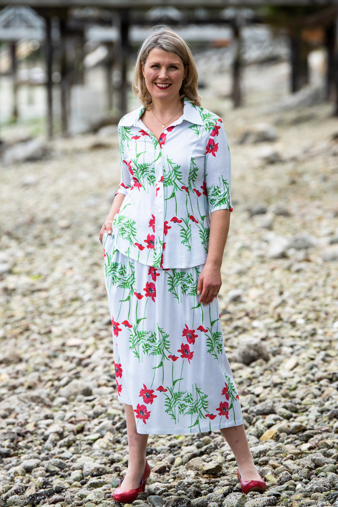 Blythe Skirt with Poppy Print - Soft Linen Bamboo Blend - Perfect for Summer Outfits & Casual Wear