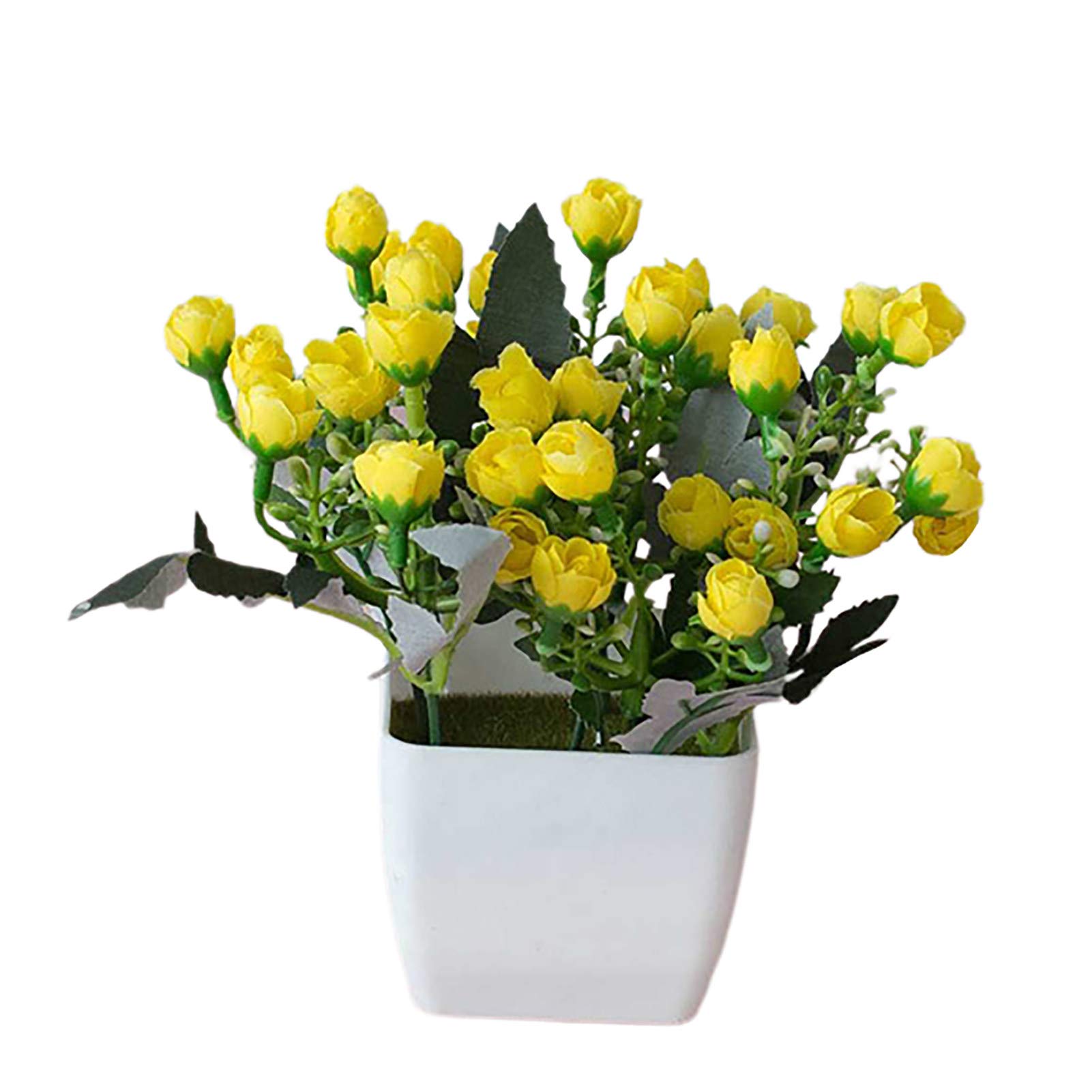 heaven2017 Artificial Bonsai Tree - Small Fake Greenery Plant in Decorative Pot for Home, Office, Hotel Indoor Decor | Perfect for Desk Decor, Shelf Display & Zen Decorations (Yellow)
