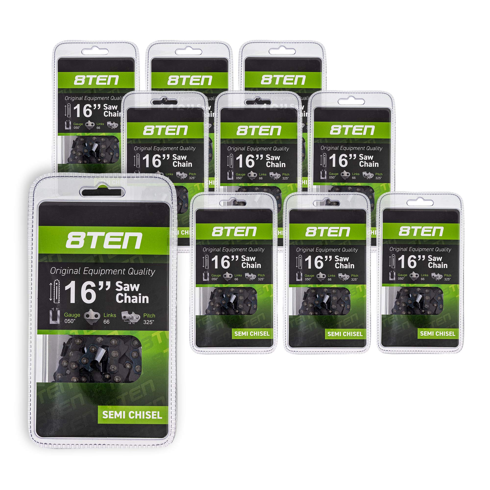 8TEN 10-Pack Chainsaw Chains for Husqvarna 42/50/36/41/240/440/49/44 & Jonsered Echo - 16 Inch Bar, .050 Gauge, .325 Pitch, 66DL - Perfect for Tree Trimming, Firewood Cutting, and Landscaping