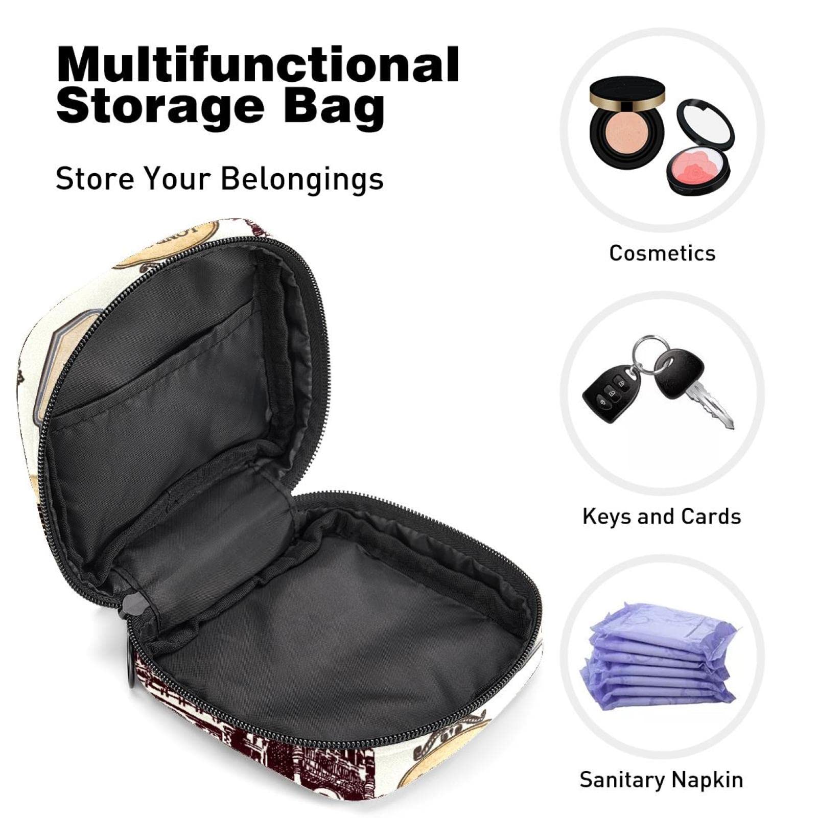 Women's Period Kit Bag - Reusable Sanitary Pad Organizer & Menstrual Cup Storage Pouch with London England Symbols - Perfect for School, Travel, and On-the-Go Hygiene Essentials