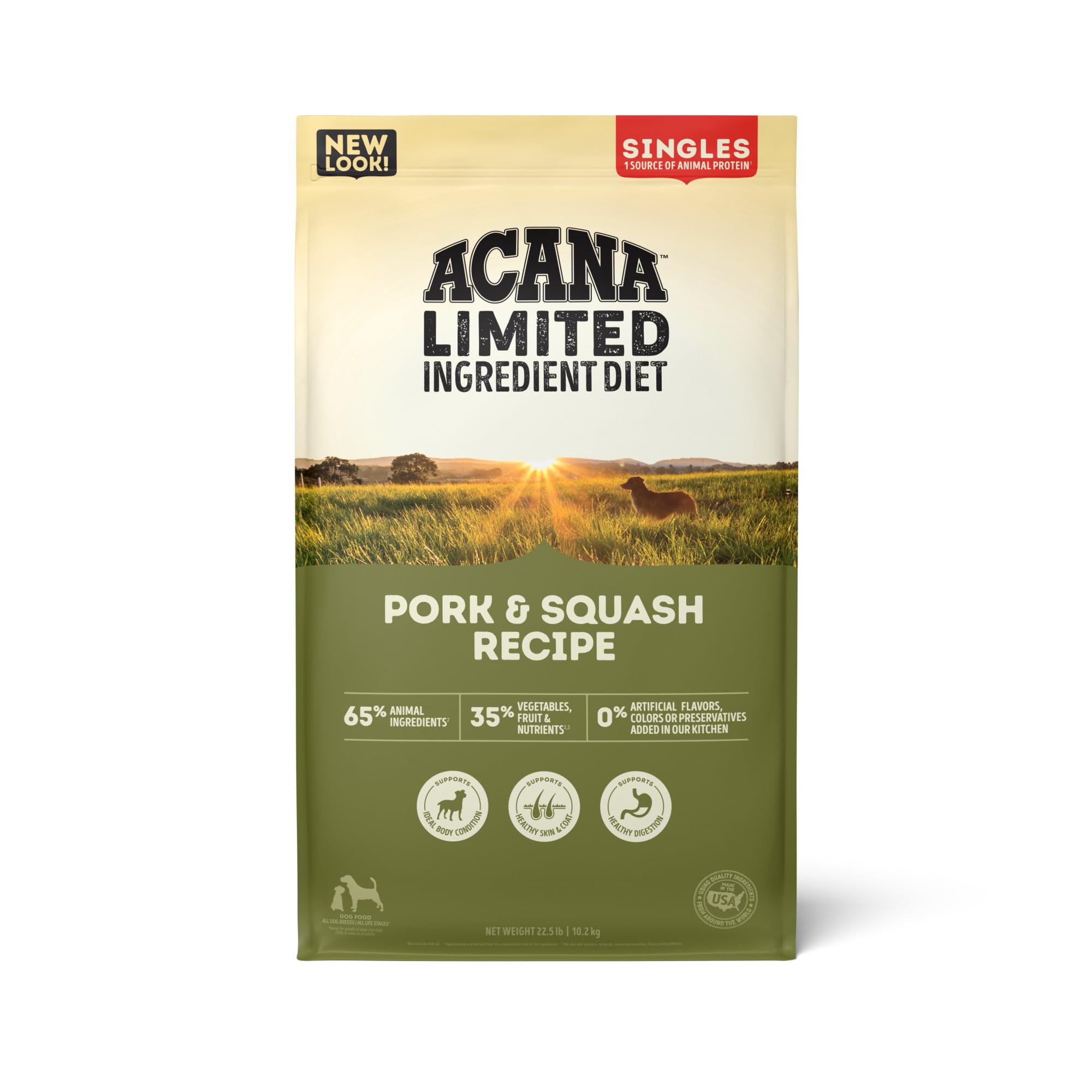 ACANA Singles Limited Ingredient Dry Dog Food - Grain Free High Protein Pork & Squash Recipe for Adult Dogs - 22.5 lb Bag - Perfect for Dogs with Food Sensitivities & Allergies | Ideal for Daily Meals & Training Treats