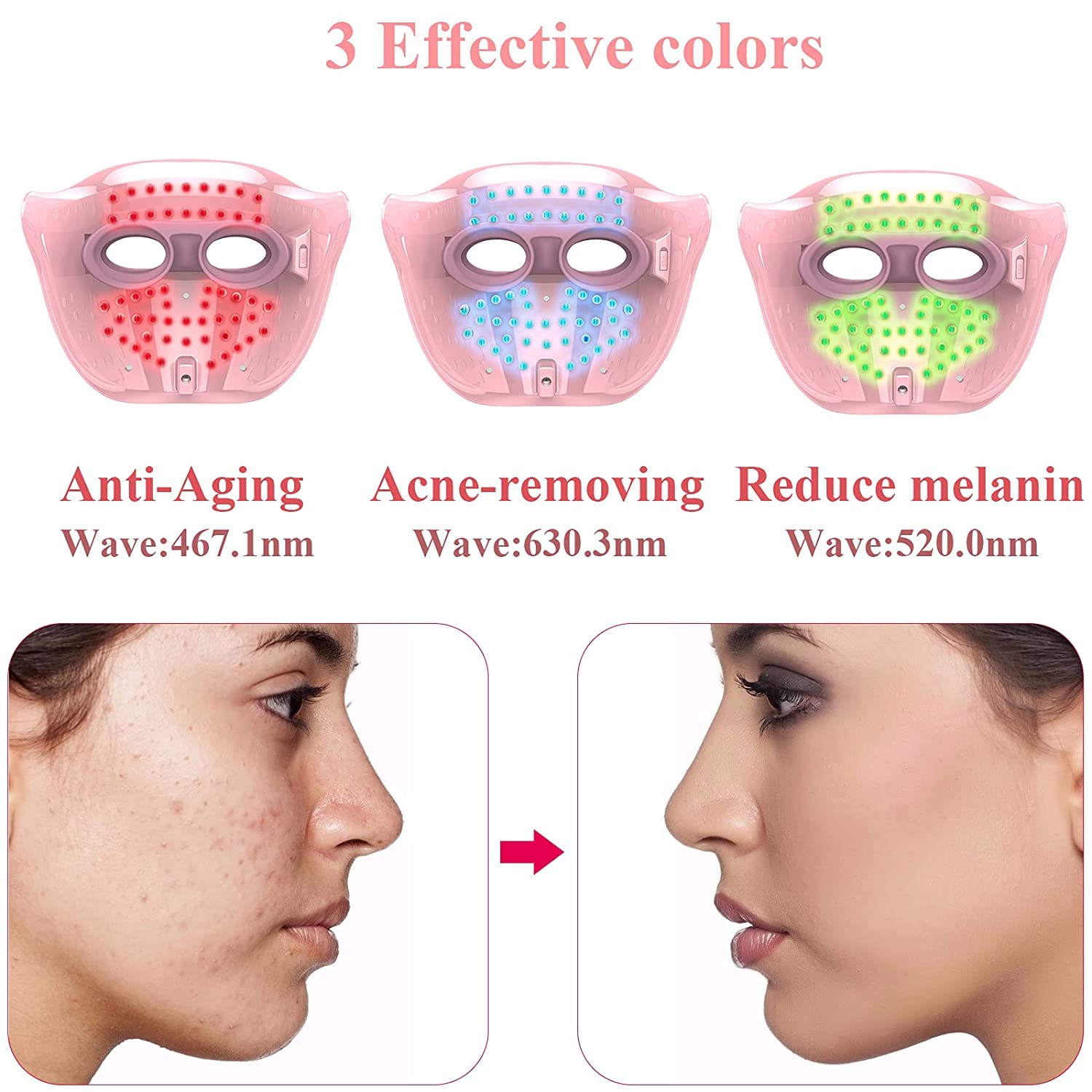 NewWay LED Face Mask Light Therapy for Acne Treatment & Skin Care - Red Light Therapy for Dark Spots & Anti-Aging - Cordless, Lightweight & Voice Prompts - Perfect for Home Spa & Skincare Routine