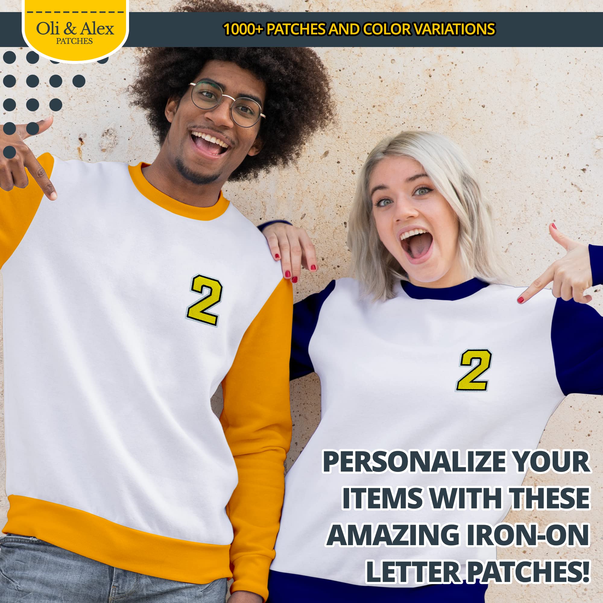 Yellow Iron On Patches - Embroidered Number 2 Appliques for Clothes Repair & Decoration - No Sew Super Glue Backing - Perfect for DIY Crafts, Jeans, Jackets & Sports Jerseys