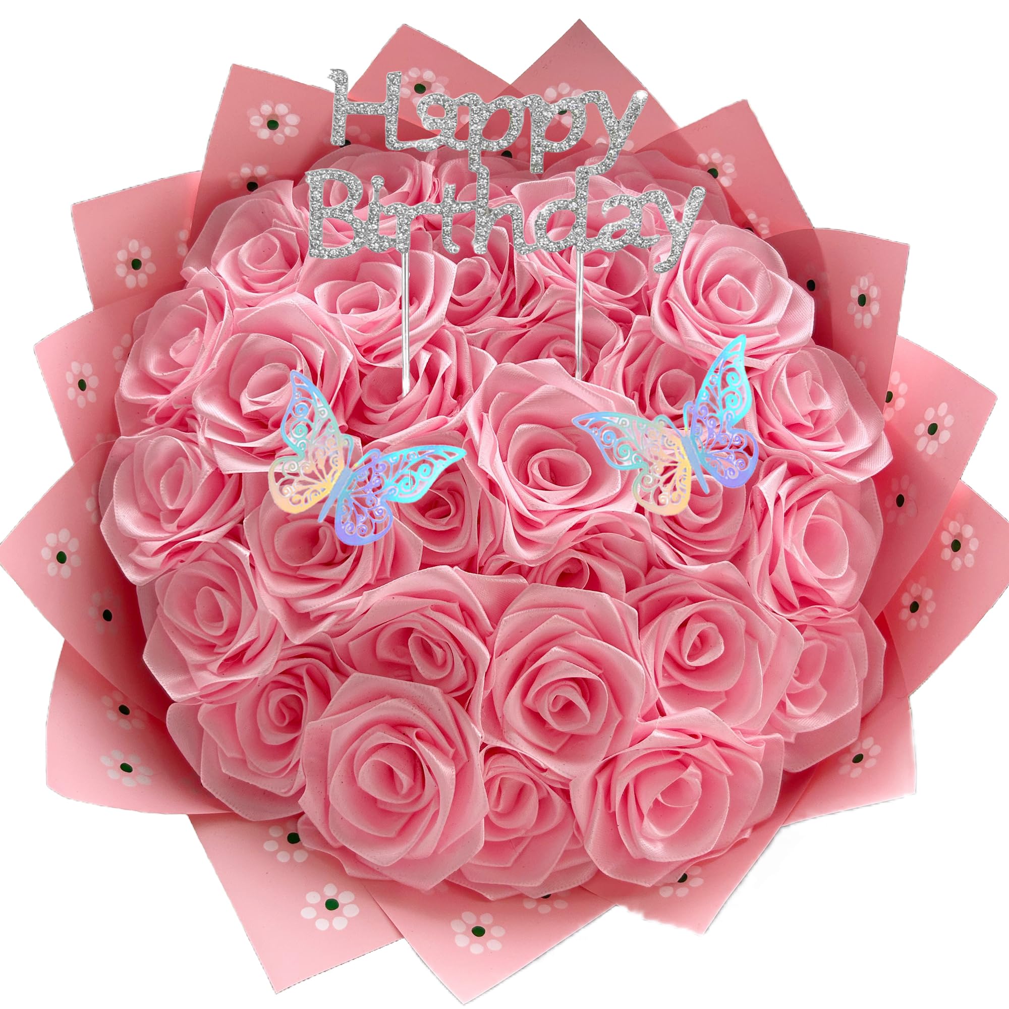 DIY Eternal Pink Ribbon Rose Bouquet - 16 Handmade Artificial Roses for Valentine's Day, Anniversary, Wedding - Perfect Romantic Gift for Girlfriend & Wife | Home Decor, Table Centerpiece, Wedding Bouquet Alternative