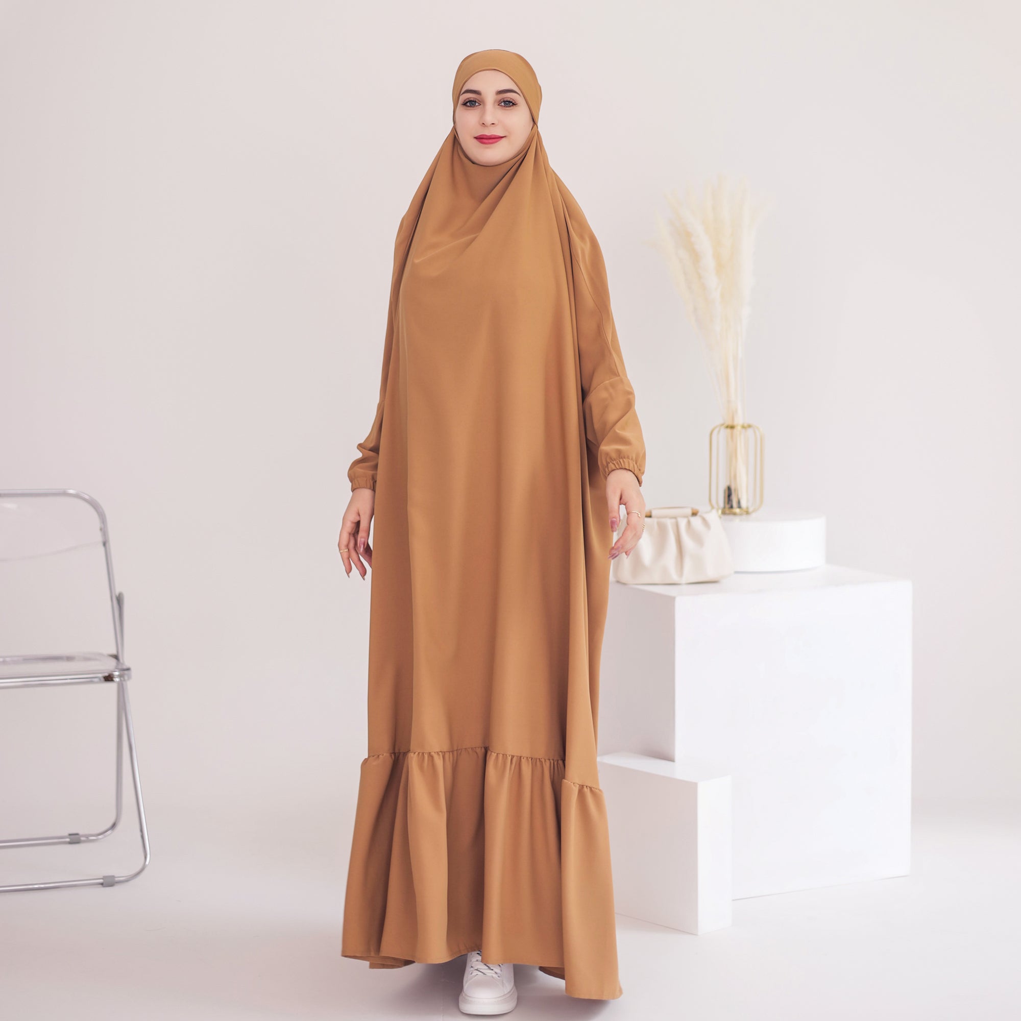 Anissa Jilbab Camel Color - Modest Muslim Prayer Scarf - Perfect for Daily Wear, Prayer & Special Occasions