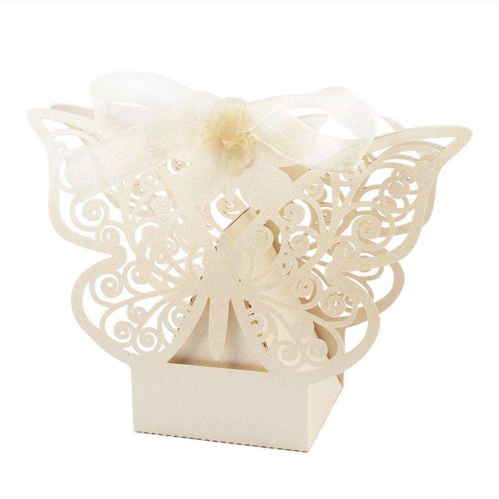 100-Piece Ivory Cream Butterfly Wedding Favors - Elegant Almond Candy Boxes for Engagement, Bridal Shower & Party Decor - Perfect for DIY Wedding Gifts & Table Centerpieces