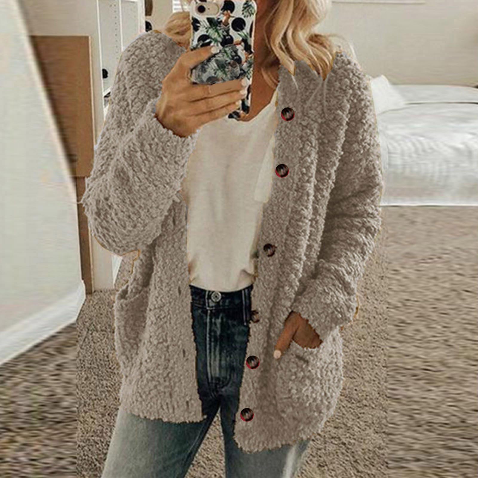 2024 Women's Winter Fleece Jacket - Soft Fuzzy Sherpa Cardigan with Open Front | Warm Cozy Casual Coat for Outdoor Activities, Travel & Daily Wear