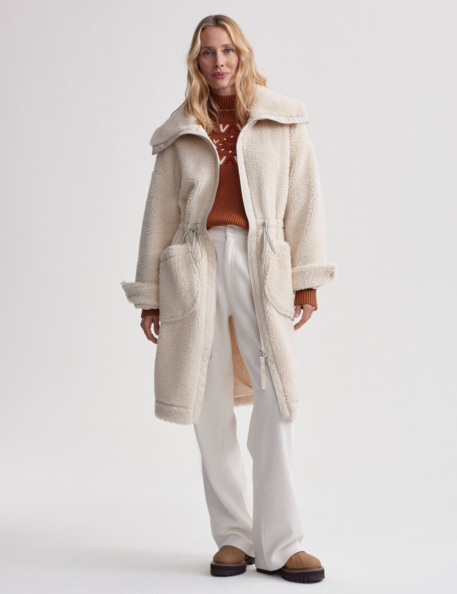 Logan Sherpa Coat for Women - Soft Fleece Lined Winter Jacket in Sandshell - Cozy Outerwear for Cold Weather & Outdoor Adventures