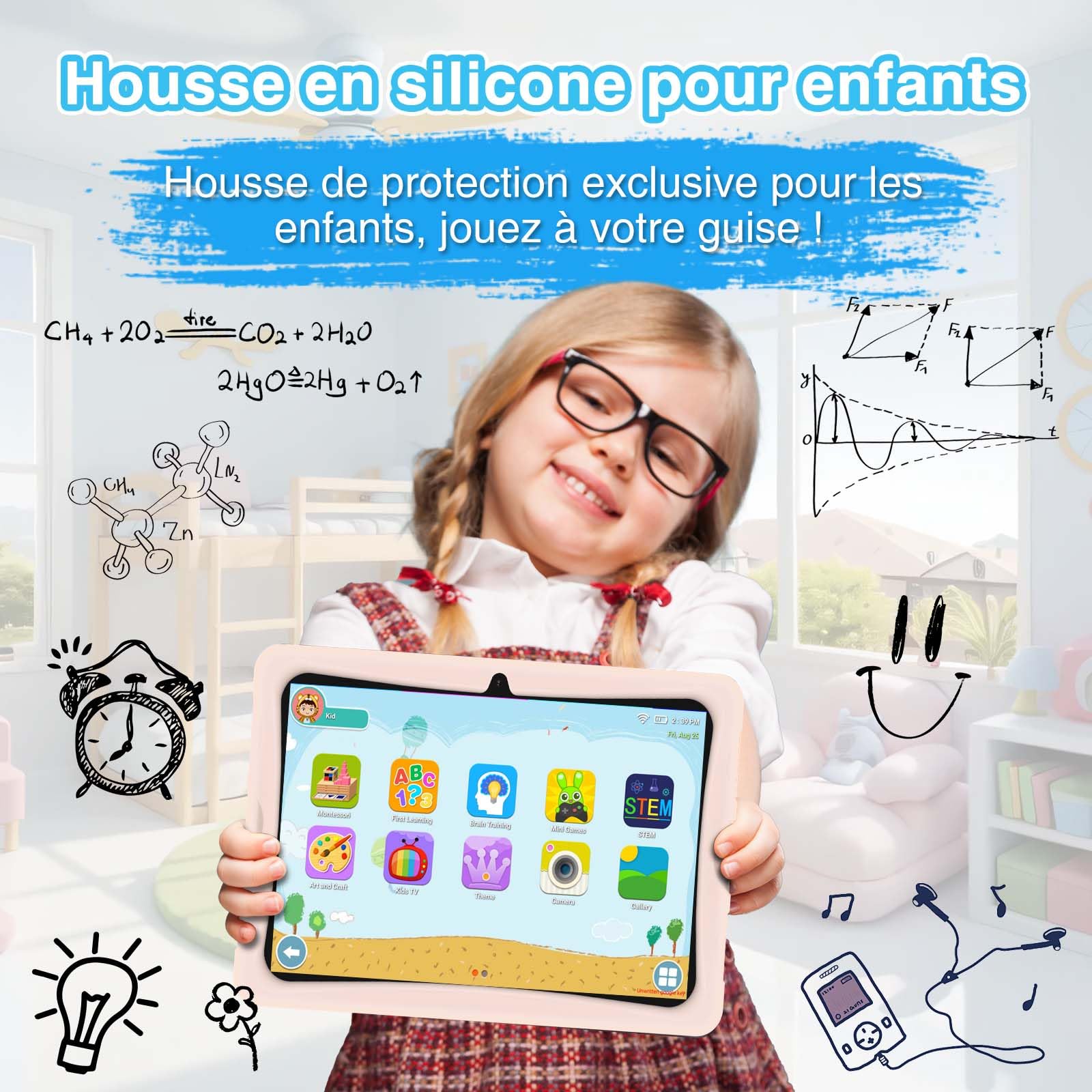 DOOGEE U10 Kids Tablet 10.1 Inch HD IPS Screen, Android 14 OS, Quad-Core Processor, 9GB RAM + 128GB Storage (Expandable to 1TB), WiFi 6, Widevine L1 Certified, Food-Grade Silicone Case - Perfect for Learning, Entertainment & Travel for Children Ages 3-12