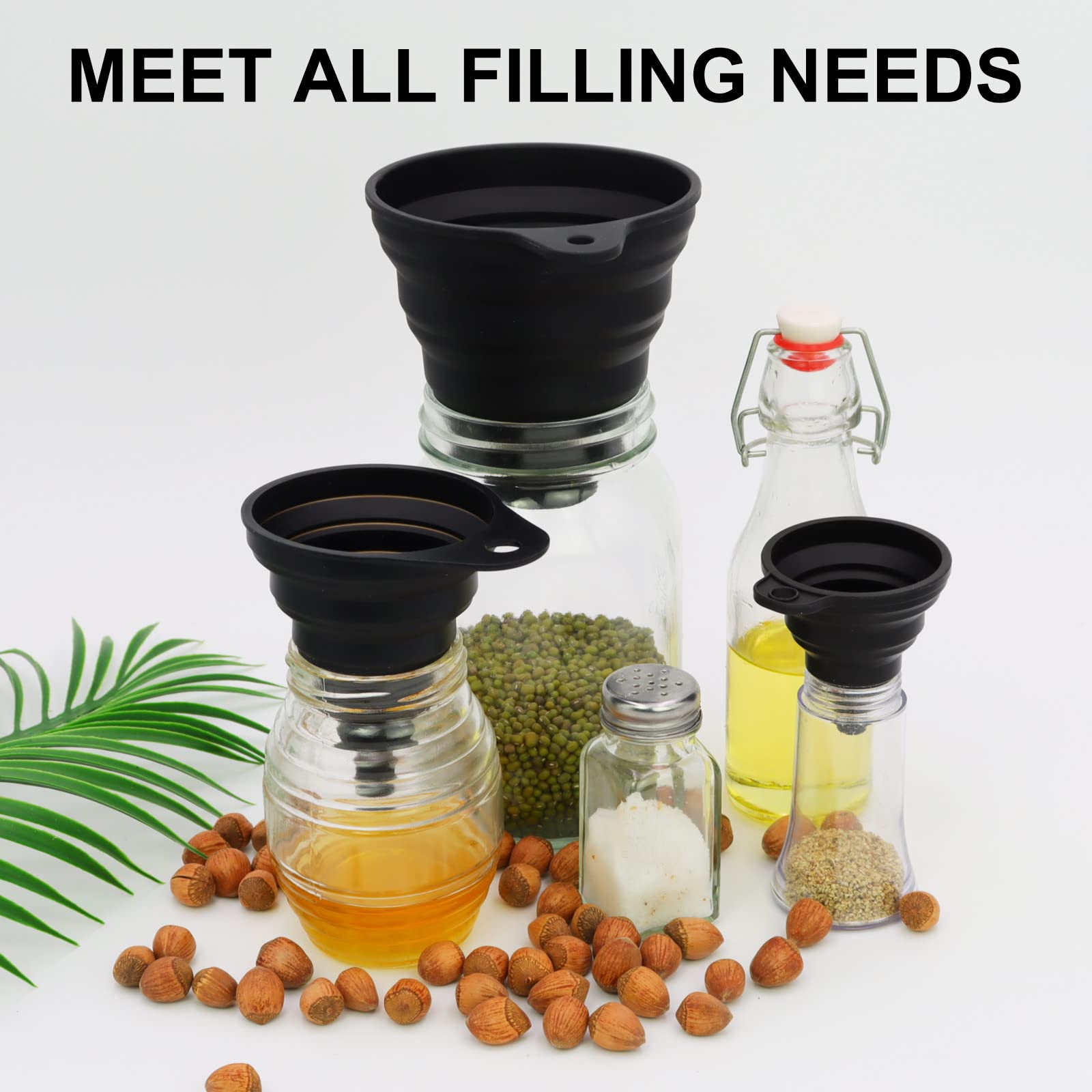 Premium 3-Piece Silicone Collapsible Kitchen Funnel Set - Food Grade Liquid & Powder Transfer Funnel for Bottles, Jars & Canning - Large, Medium & Small Wide Mouth Funnels for Cooking, Baking, Home Brewing & DIY Projects