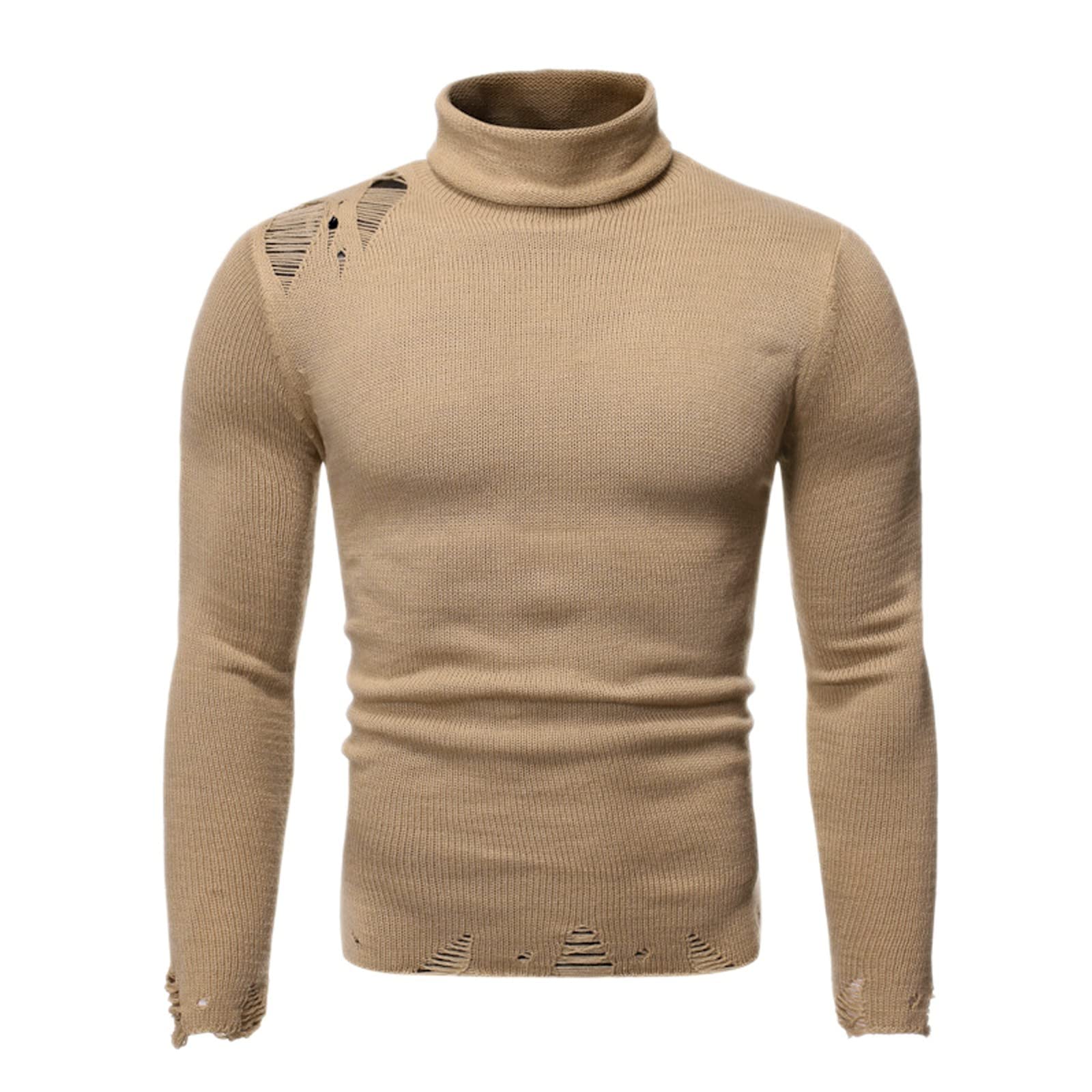 Men's Ripped Turtleneck Sweater - Classic Knitted Pullover for Winter - Cozy & Stylish for Casual Wear, Date Nights & Outdoor Activities