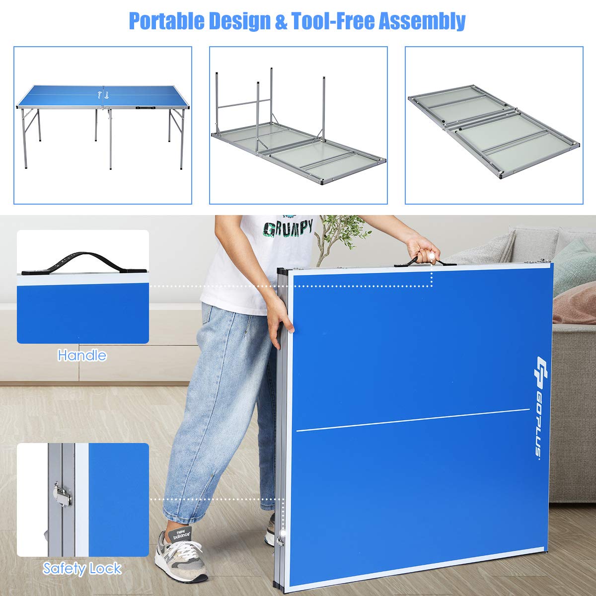 Goplus Foldable Ping Pong Table - 100% Preassembled Indoor/Outdoor Table Tennis Set with Net, 2 Paddles & Balls | Portable for Backyard, Garage, Office & Game Room Fun