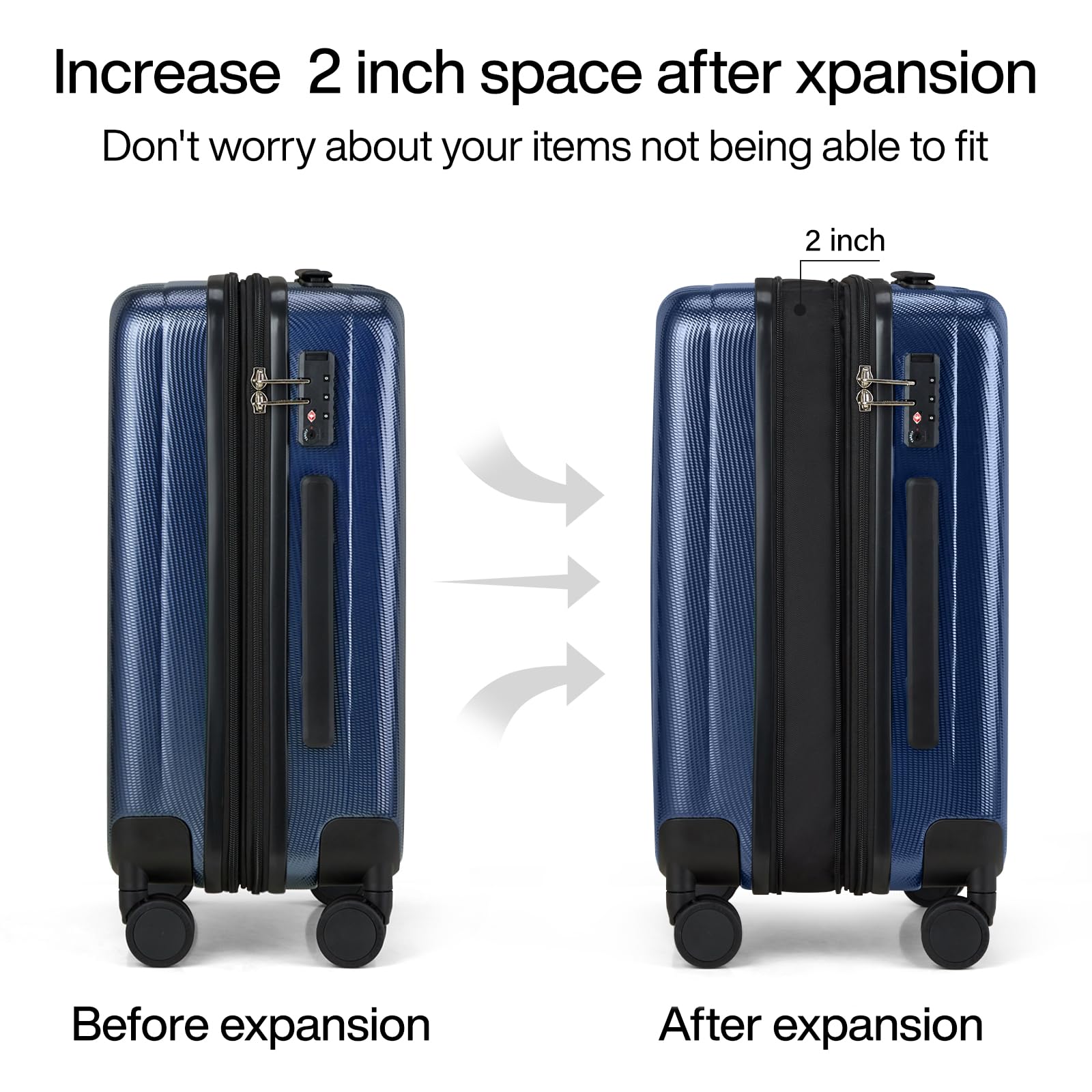 Hanke 20 Inch Expandable Carry on Luggage - Airline Approved Lightweight PC Hard Shell Suitcase with 360° Spinner Wheels, TSA Lock - Perfect for Business Travel & Weekend Getaways (Dark Blue)