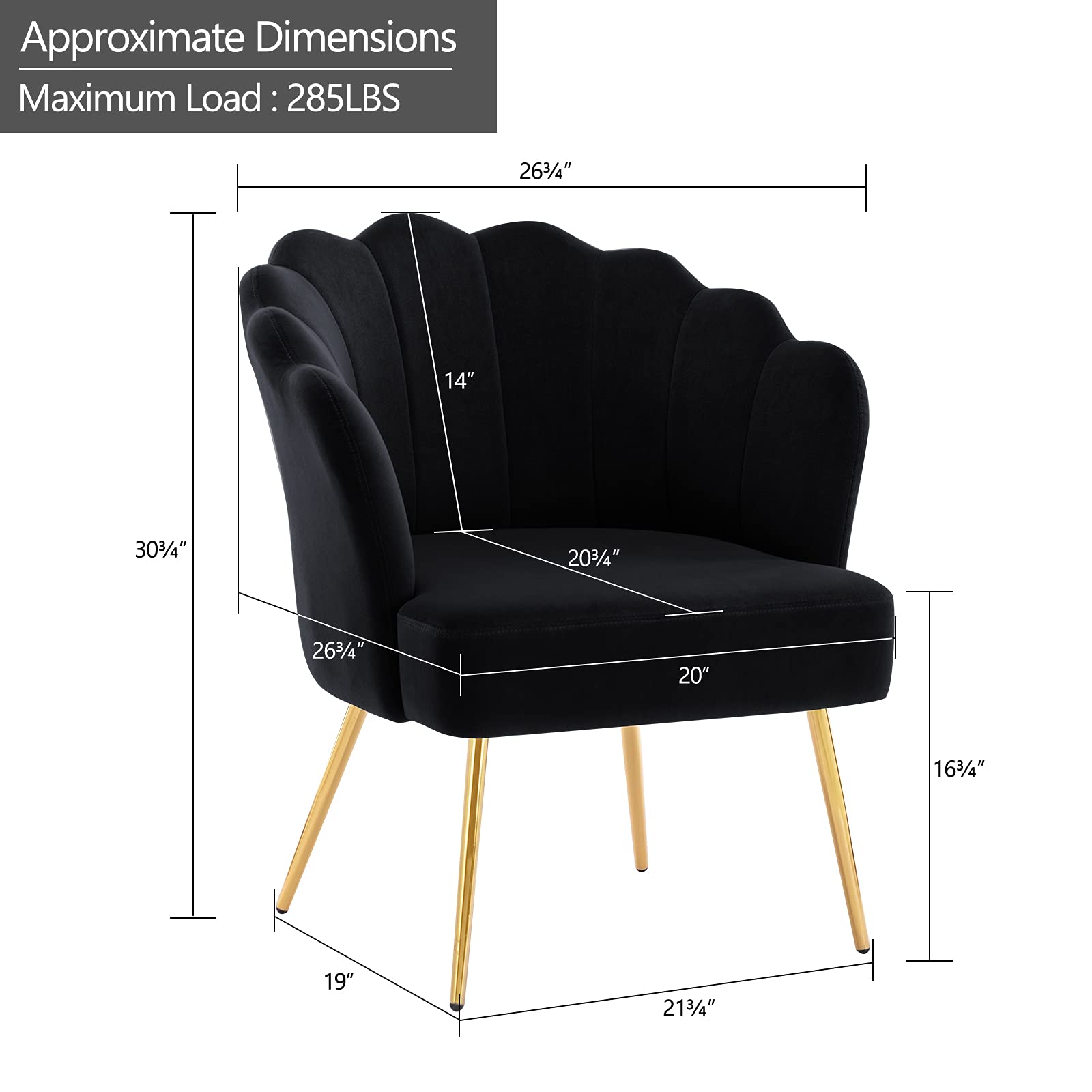 DUHOME Velvet Upholstered Accent Chair with Golden Metal Legs - Comfortable Makeup Vanity Chair, Guest Chair & Desk Chair for Living Room, Bedroom, Office & Reception Area - Elegant Black Velvet Seating Solution for Home Decor
