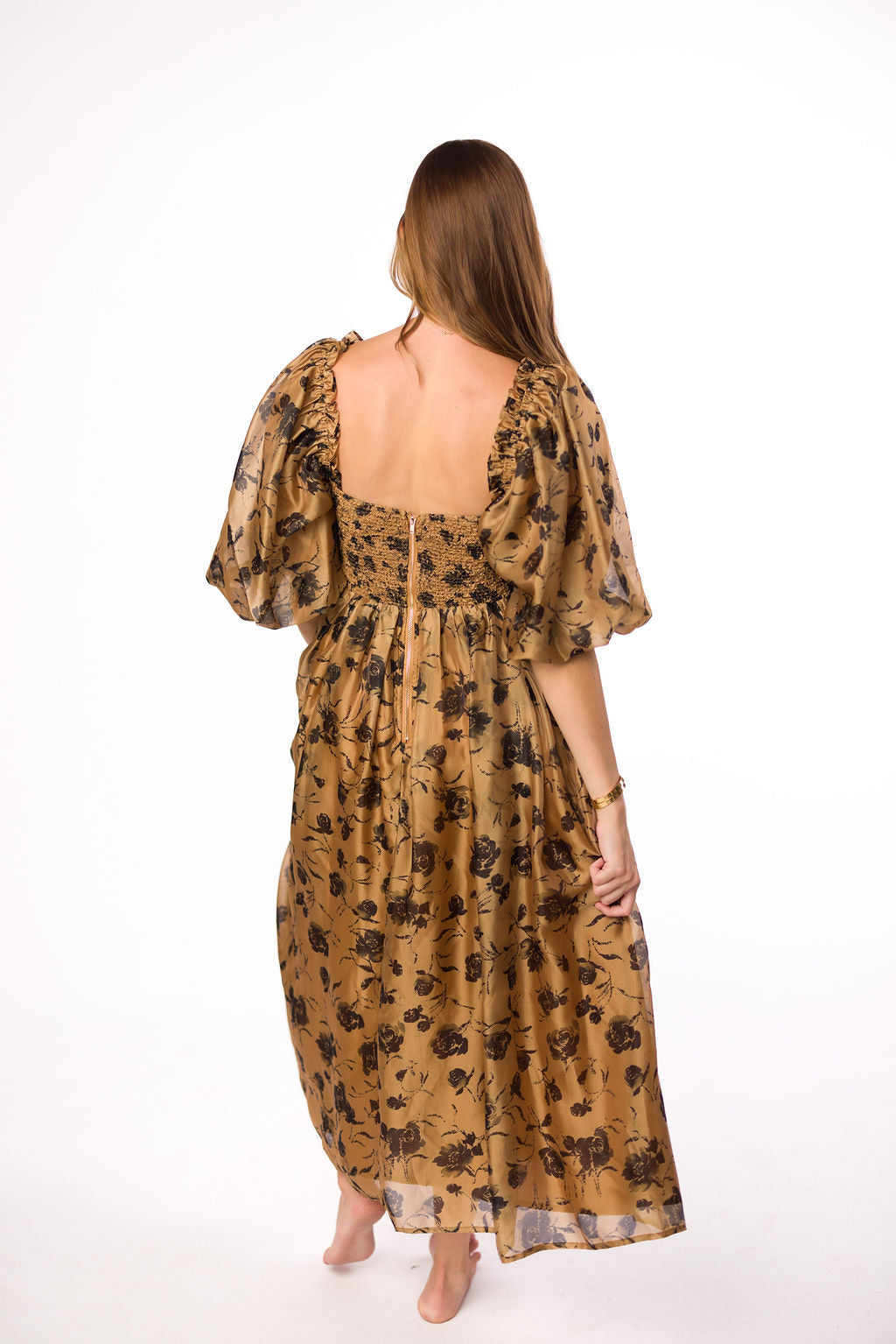 Harlow Camel & Black Floral Maxi Dress with Stretchy Neckline - Bump Friendly Maternity Dress for Women | Perfect for Pregnancy, Special Occasions & Everyday Wear (Restocking Early Fall)