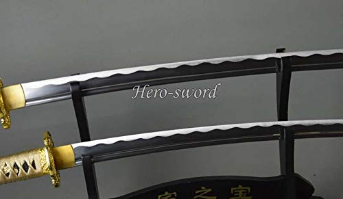 Premium Gold Dragon Japanese Samurai Sword Set - Authentic Katana & Wakizashi with Full Tang Sharp Blade - Perfect for Martial Arts Training, Cosplay & Home Decor