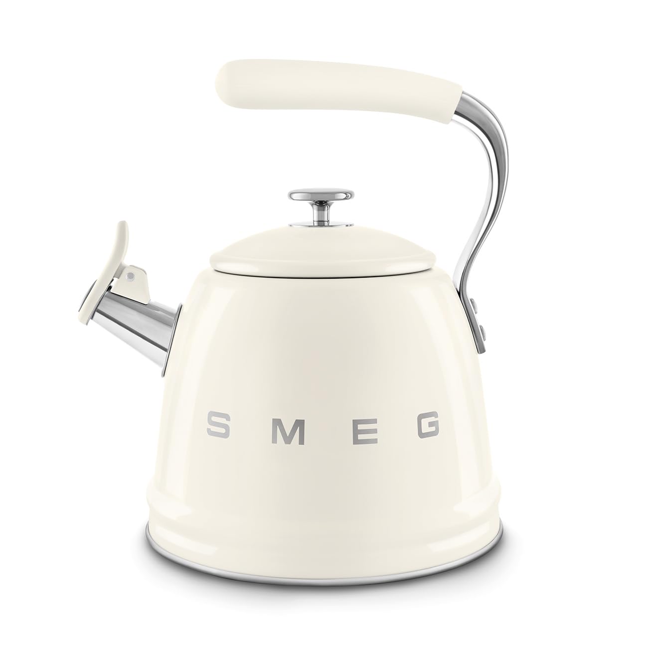 SMEG Retro Stovetop Whistling Tea Kettle 2.4 Quart (2.3L) Cream - Vintage Style Whistling Tea Pot for Gas & Electric Stoves - Perfect for Tea Lovers & Kitchen Decor