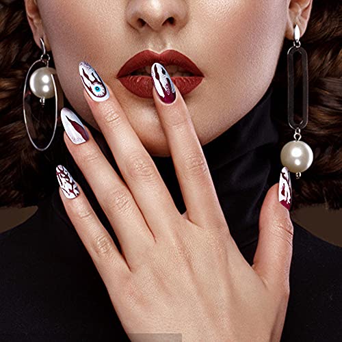 24pcs Medium Length Acrylic Fake Nails - Half Cover Coffin Shape False Nails Kit with 4g Glue for Women | Colorful Artificial Nails for Parties, Weddings & Daily Wear