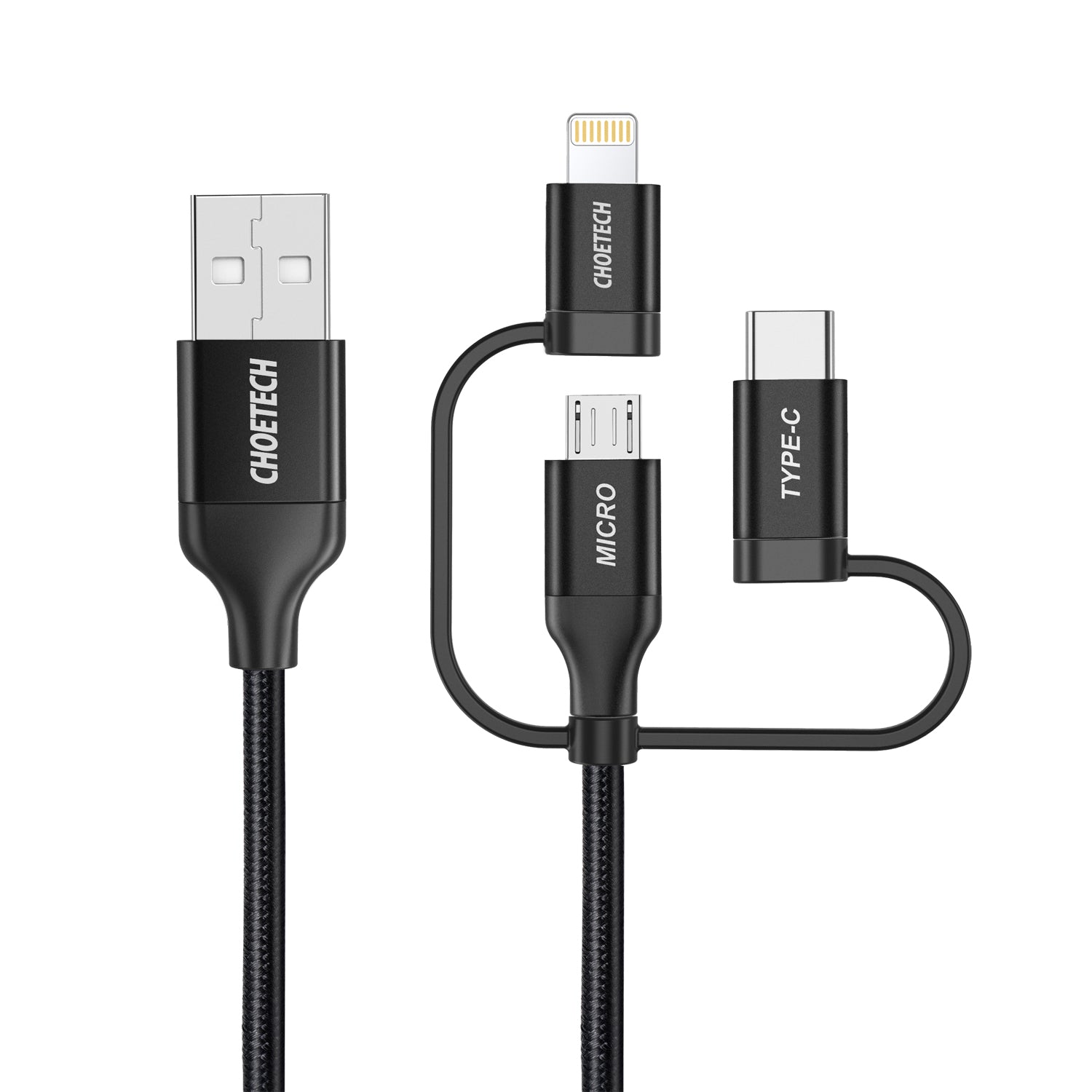 Choetech IP0030 3-in-1 Charging Cable MFi Certified - USB C, Lightning & Micro USB Cable for iPhone 15/14/13, iPad, Samsung Galaxy, Huawei Android Phones - Perfect for Home, Office & Travel Charging