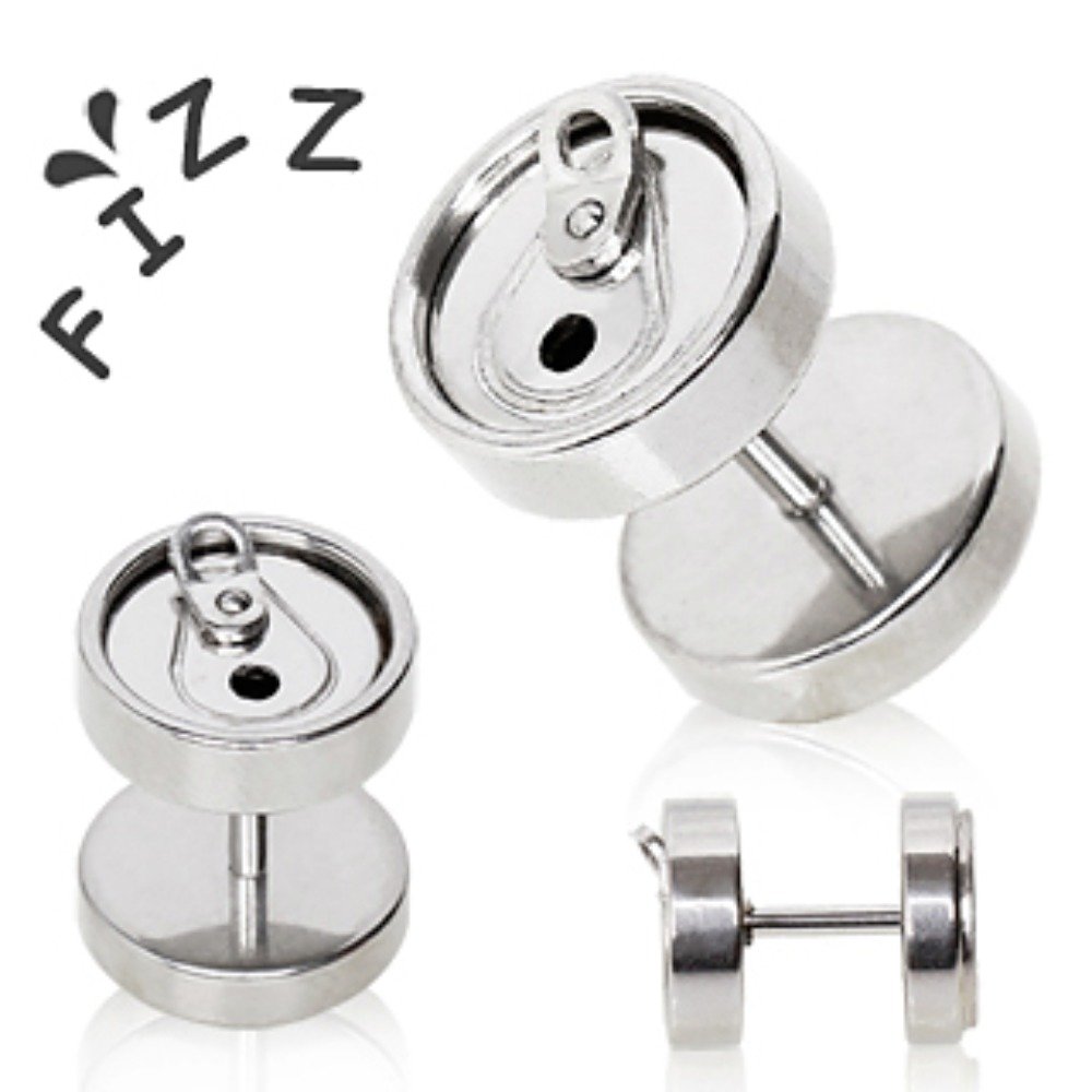 316L Surgical Steel Fake Ear Plugs - Soda Can Style Body Jewelry for Cartilage & Helix Piercing | Perfect for Parties, Concerts & Alternative Fashion