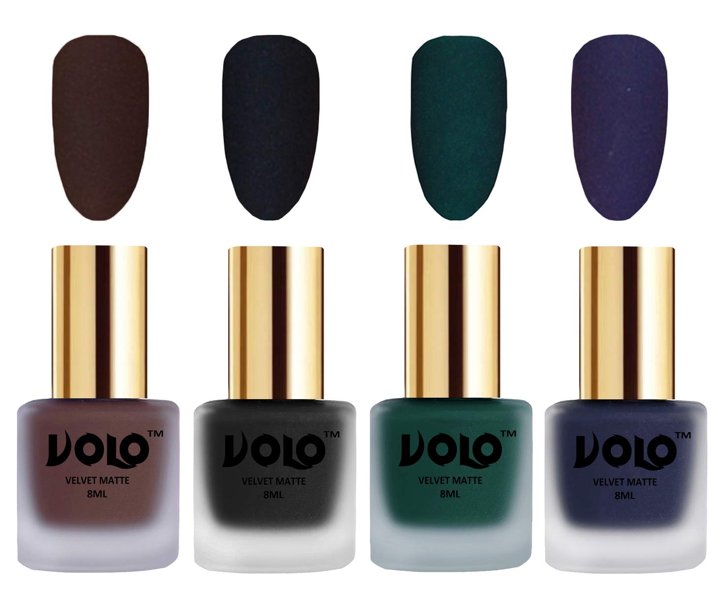 Volo Velvet Matte Nail Polish Set - Pack of 4 (Chocolate Brown, Black, Dark Green, Navy Blue) | Long-Lasting, Non-Chip Formula for Parties, Weddings & Special Occasions
