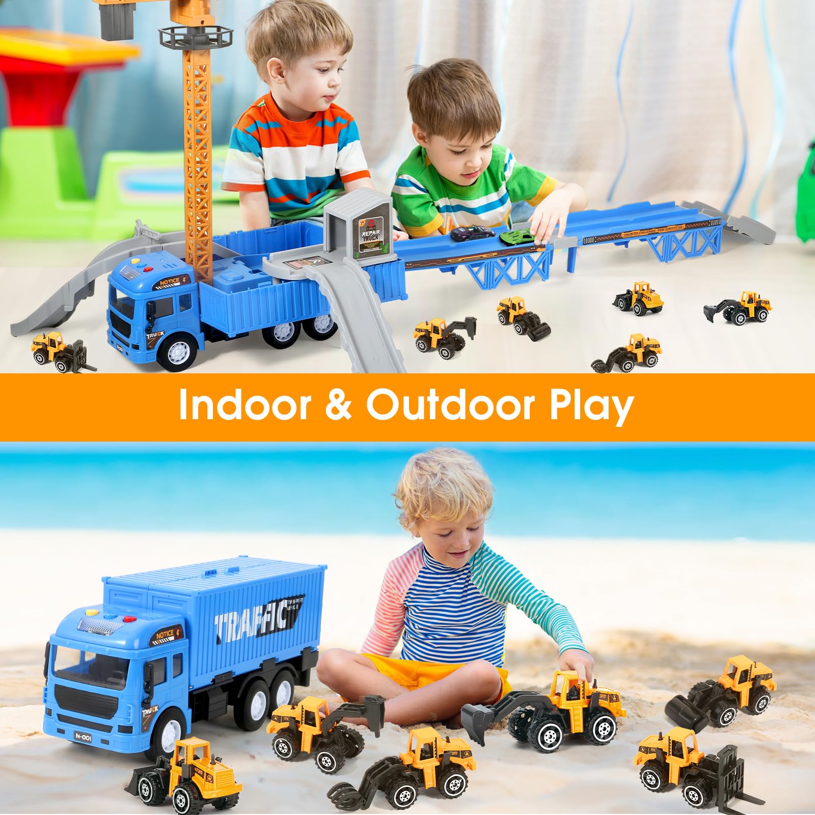 Best Construction Truck Toys Set for Kids - Alloy Crane, Excavator, Forklift, Bulldozer & Dump Trucks with Ejection Track - Perfect Gift for 3-7 Year Old Boys | STEM Learning & Imaginative Play