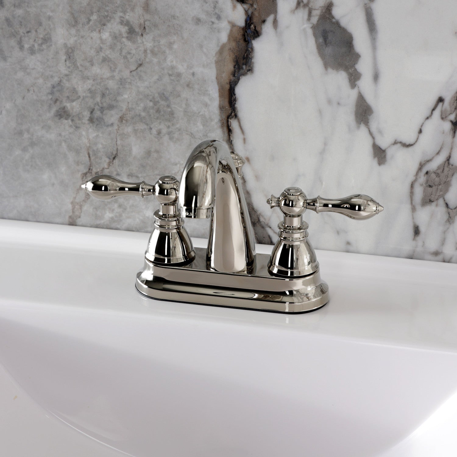 FSY5619ACL Polished Nickel 4-Inch Centerset Bathroom Faucet - Double Handle Deck Mount with Pop-Up Drain - Classic American Design for Bathroom & Powder Room Sink