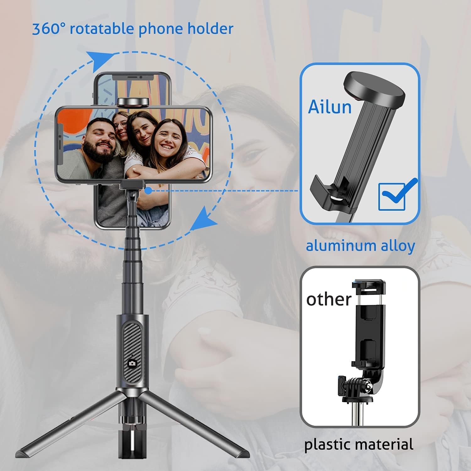 **Ailun 0.33mm Tempered Glass Screen Protector for iPhone 8/7/6s/6 (4.7-Inch) - 3 Pack with 2.5D Edge, Extendable Aluminum Selfie Stick Tripod & Bluetooth Wireless Remote - Perfect for Travel, Vlogging & Outdoor Photography**