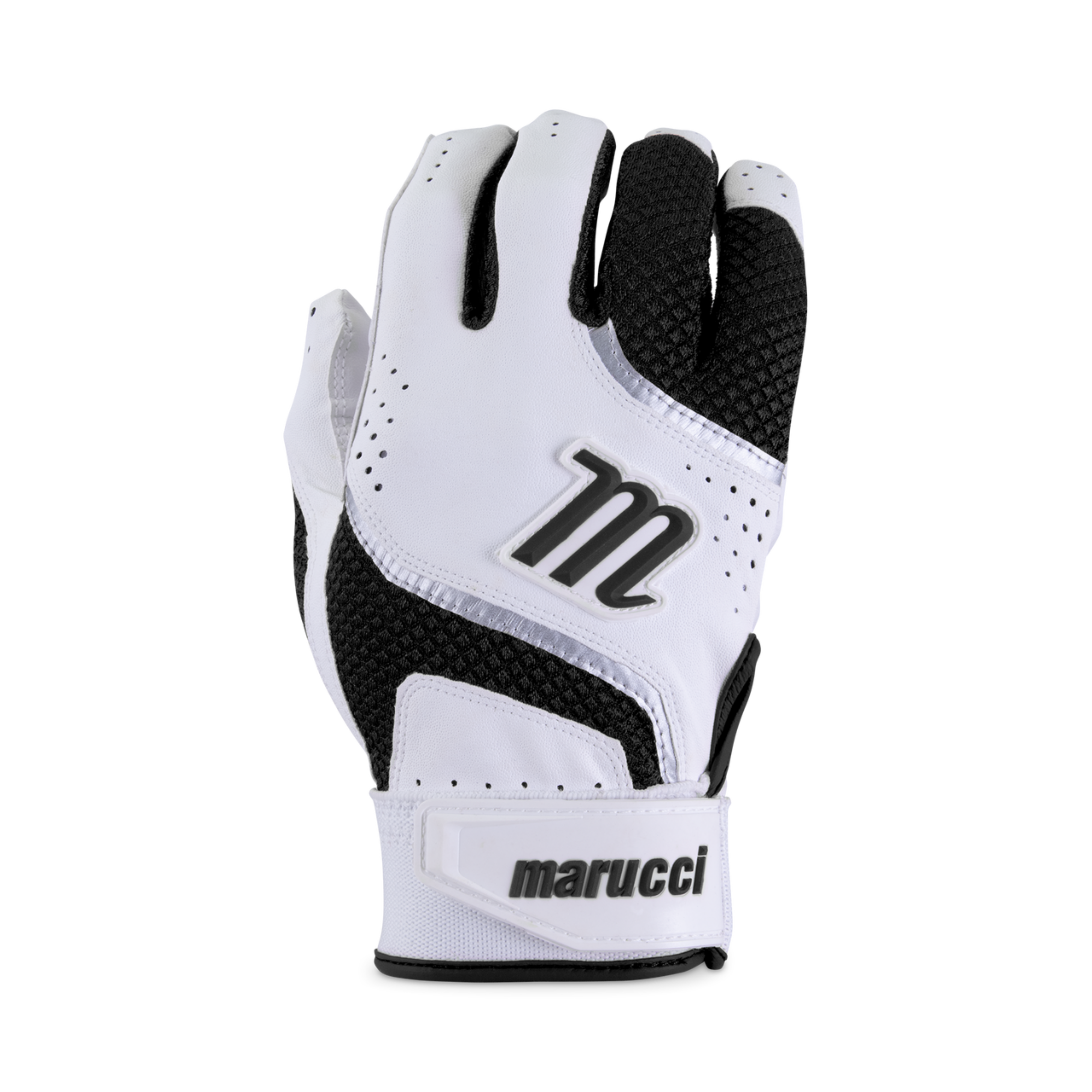 Marucci Adult Baseball Batting Gloves - Premium Leather Hitting Gloves for Men & Women - Perfect for Training, Games & Practice (Black/White)