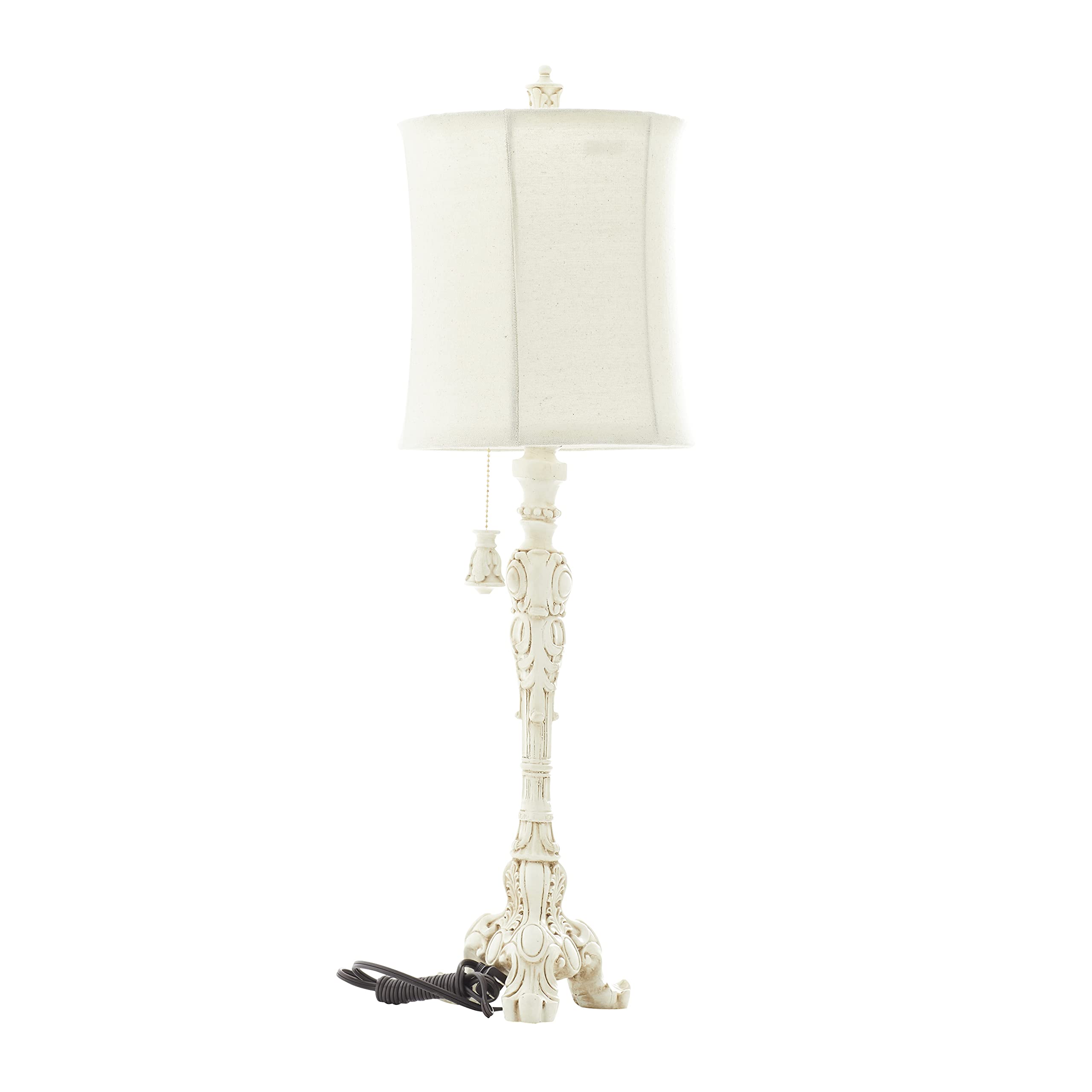 Antique Style Cream Polystone Table Lamp with Drum Shade - 7x7x31 Inches - Perfect for Living Room, Bedroom & Office Decor | Deco 79 Buffet Lamp