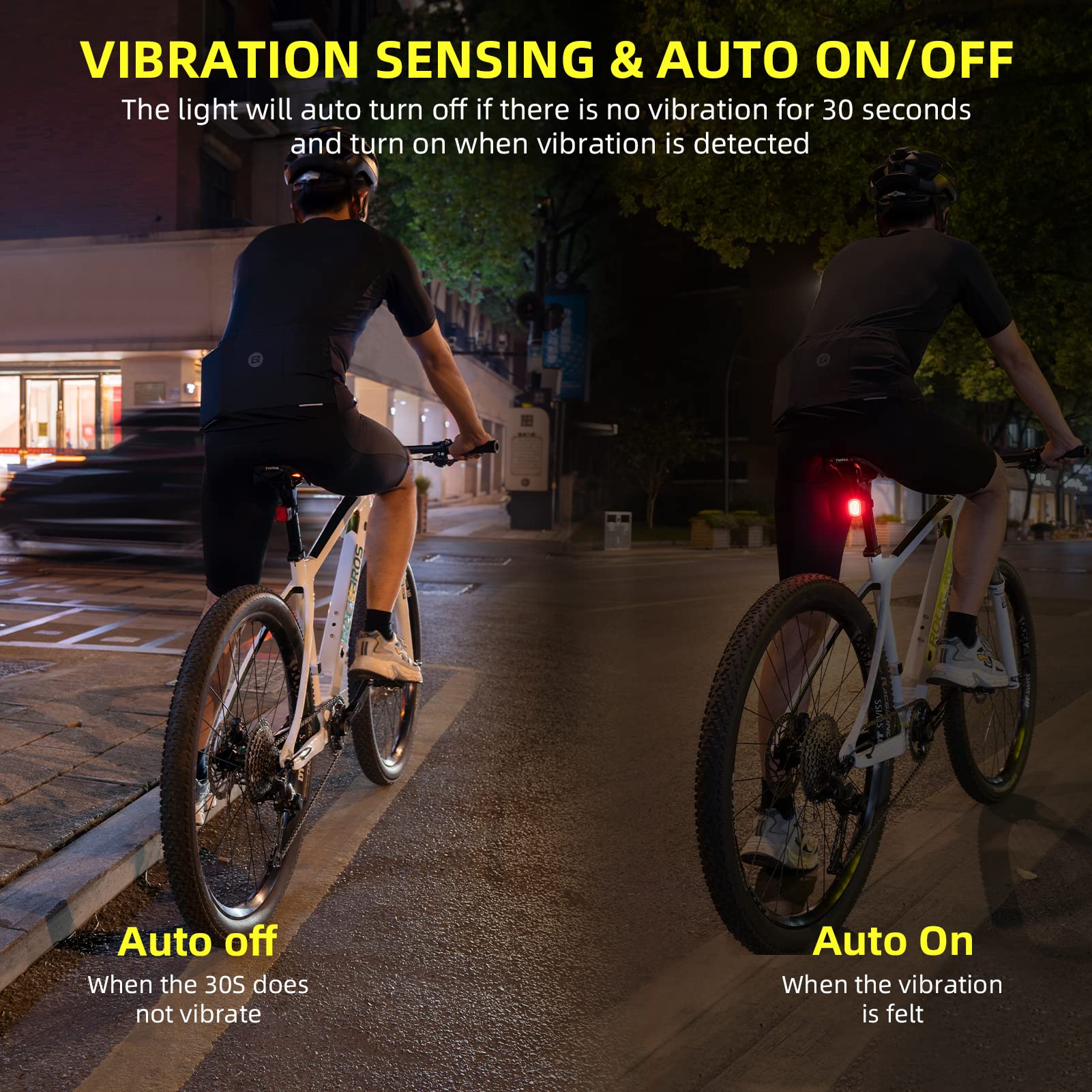 ROCKBROS Smart Bike Tail Light - Brake Sensing USB Rechargeable IPX6 Waterproof LED Bicycle Rear Light for Night Riding & Cycling Safety - 260mAh Battery, 4 Bright Modes - Perfect for Road Biking, Commuting & Urban Cycling