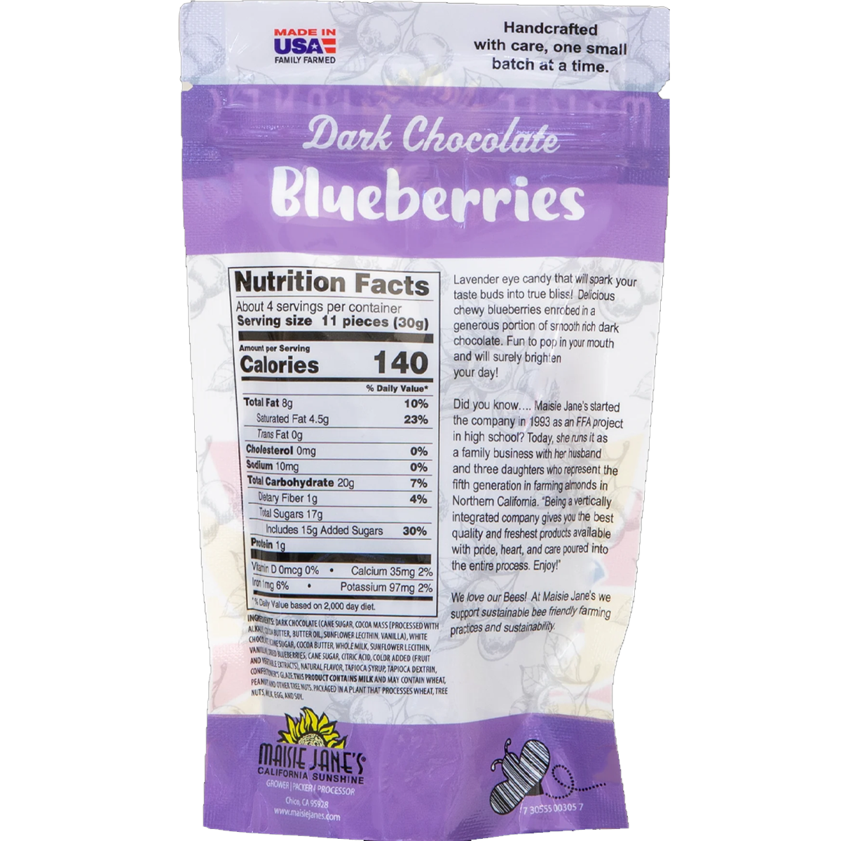Organic Dark Chocolate Covered Blueberries 4 oz - Antioxidant-Rich Snack for Dessert, Gifts & Healthy Eating
