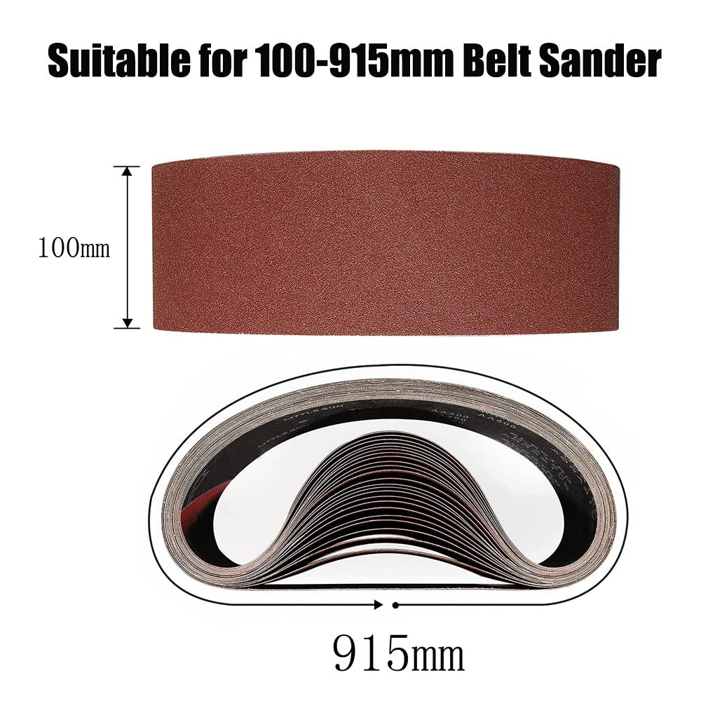 15PCS Sanding Belt Set 100 x 915mm (3 Each of 80/120/150/240/400 Grit) for Belt Sander - Woodworking, Metal Grinding & Rust Removal - Perfect for DIY Projects & Professional Use
