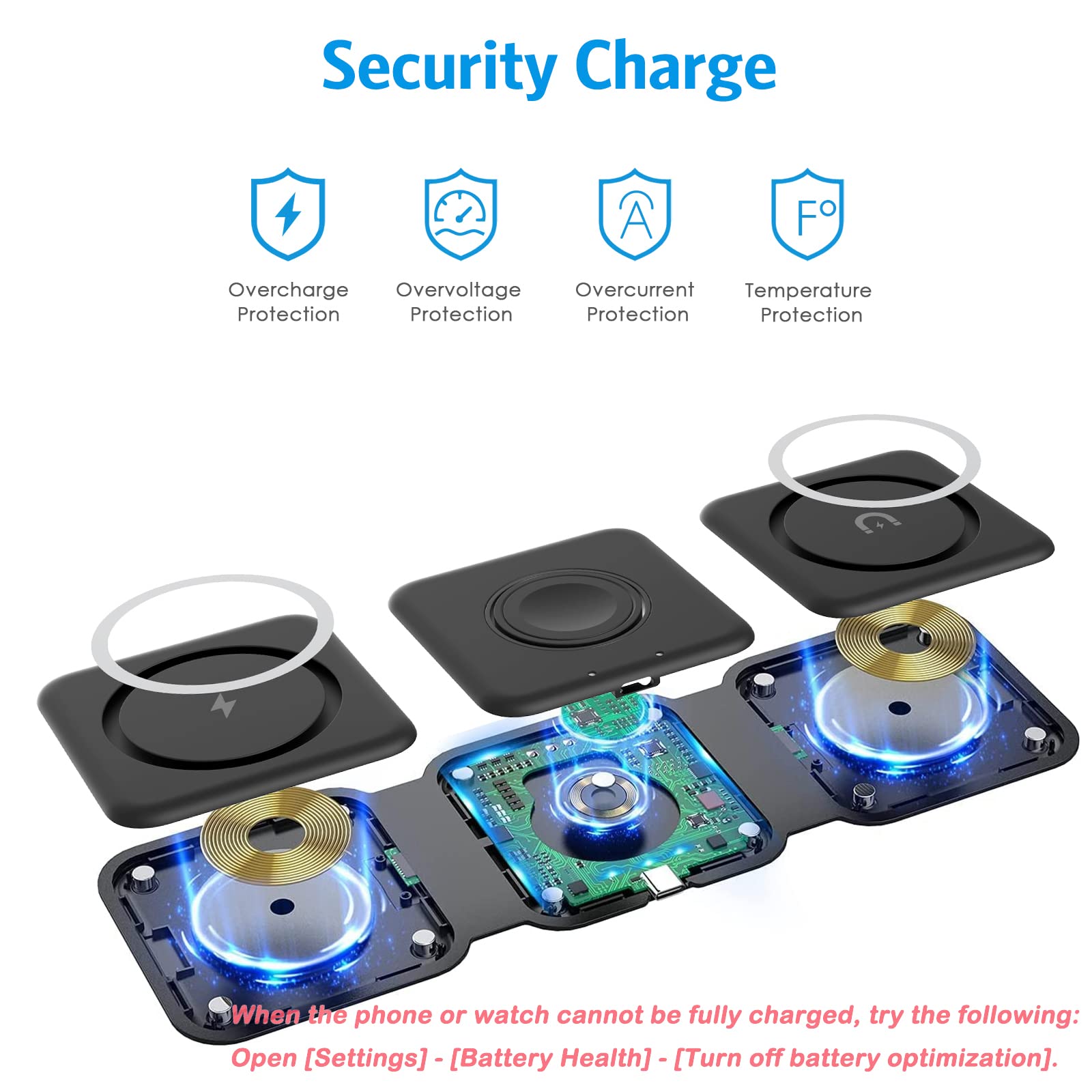 Criacr 3-in-1 Magnetic Wireless Charging Station - Fast Foldable Charger for iPhone 14/13/12 Series, Apple Watch & AirPods Pro (Black) | Perfect for Home, Office & Travel | No Adapter Included