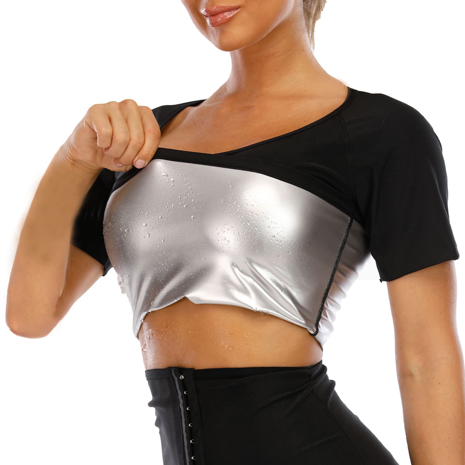 Women's Sauna Shirt - Short Sleeve Sweat Suit for Weight Loss & Gym Workouts | Slimming Body Shaper Training Top for Sauna, Fitness & Home Exercise