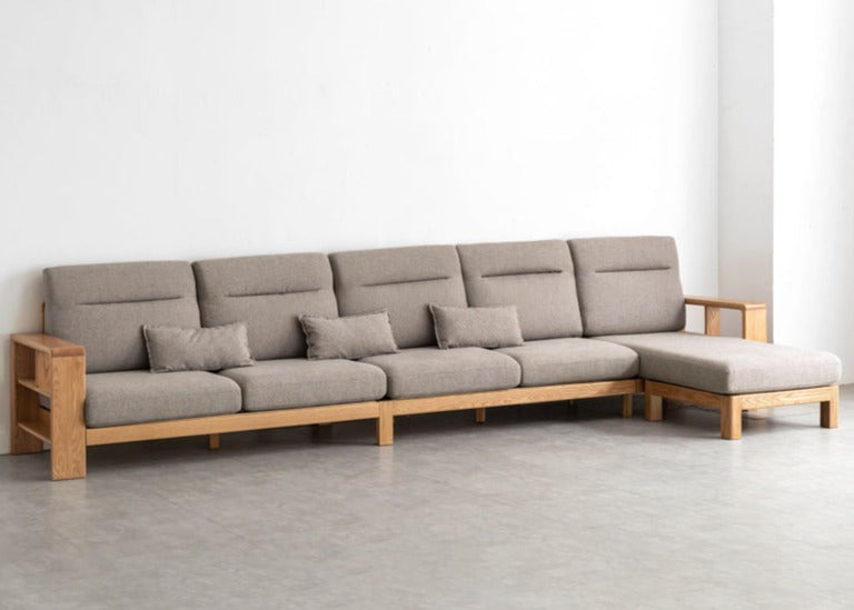 Premium Oak Solid Wood Sectional Sofa Set - Modern L-Shaped Couch with Storage for Living Room, Lounge & Family Room - Durable Hardwood Furniture for Home Decor