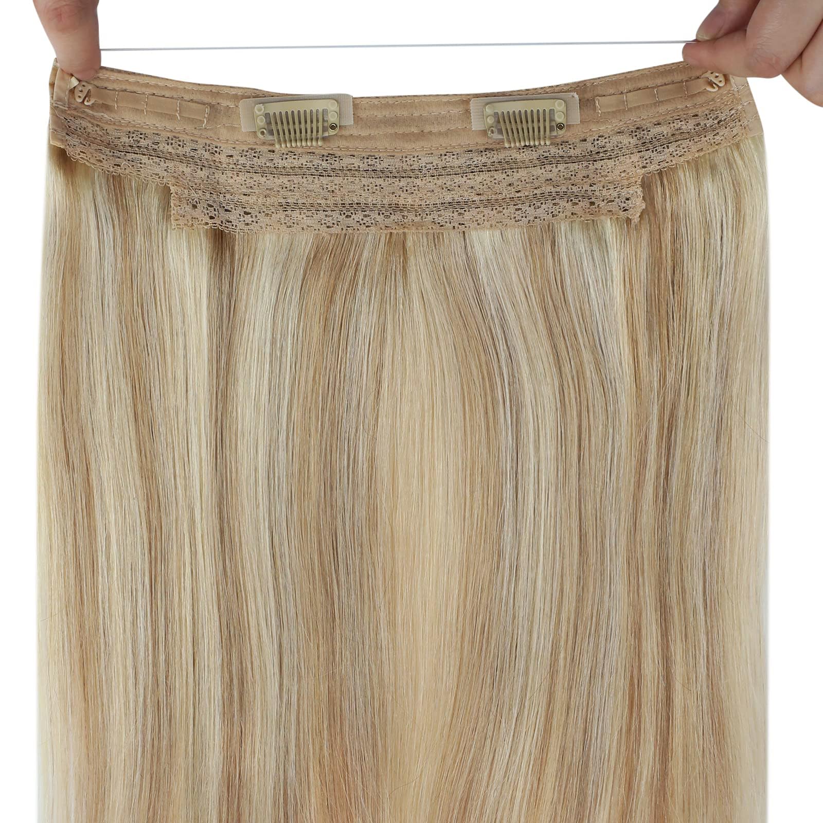 Sunny Hair Wire Hair Extensions - Caramel Blonde Highlights 14in 80g | Real Human Remy Hair with Transparent Lines & Hidden Wire | Perfect for Women's Daily Styling, Parties & Special Occasions