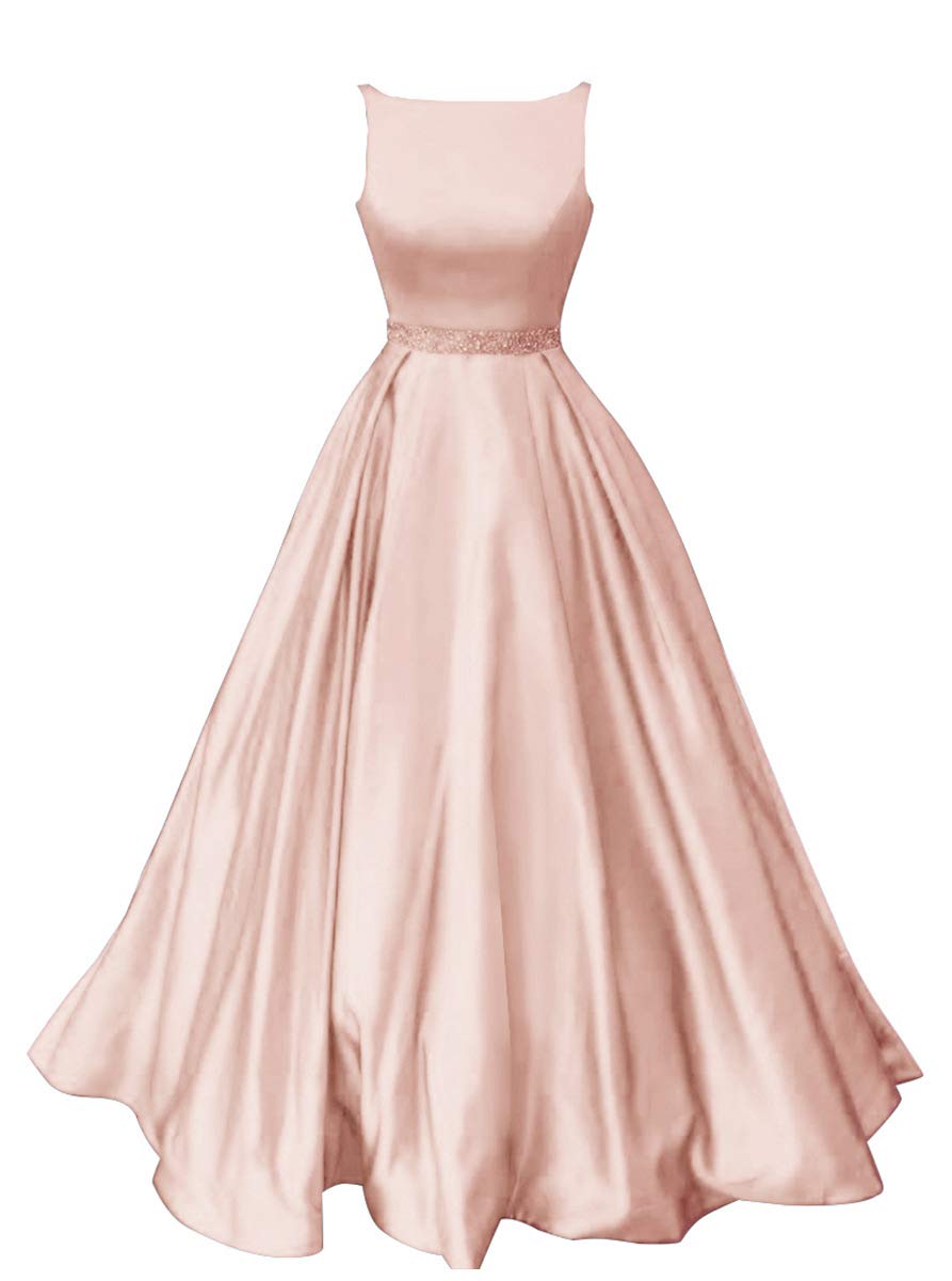 Elegant Long Satin Prom Dress for Women - A-Line Formal Gown with Pockets in Rose Gold (Size 2) | Perfect for Homecoming, Evening Parties & Special Occasions