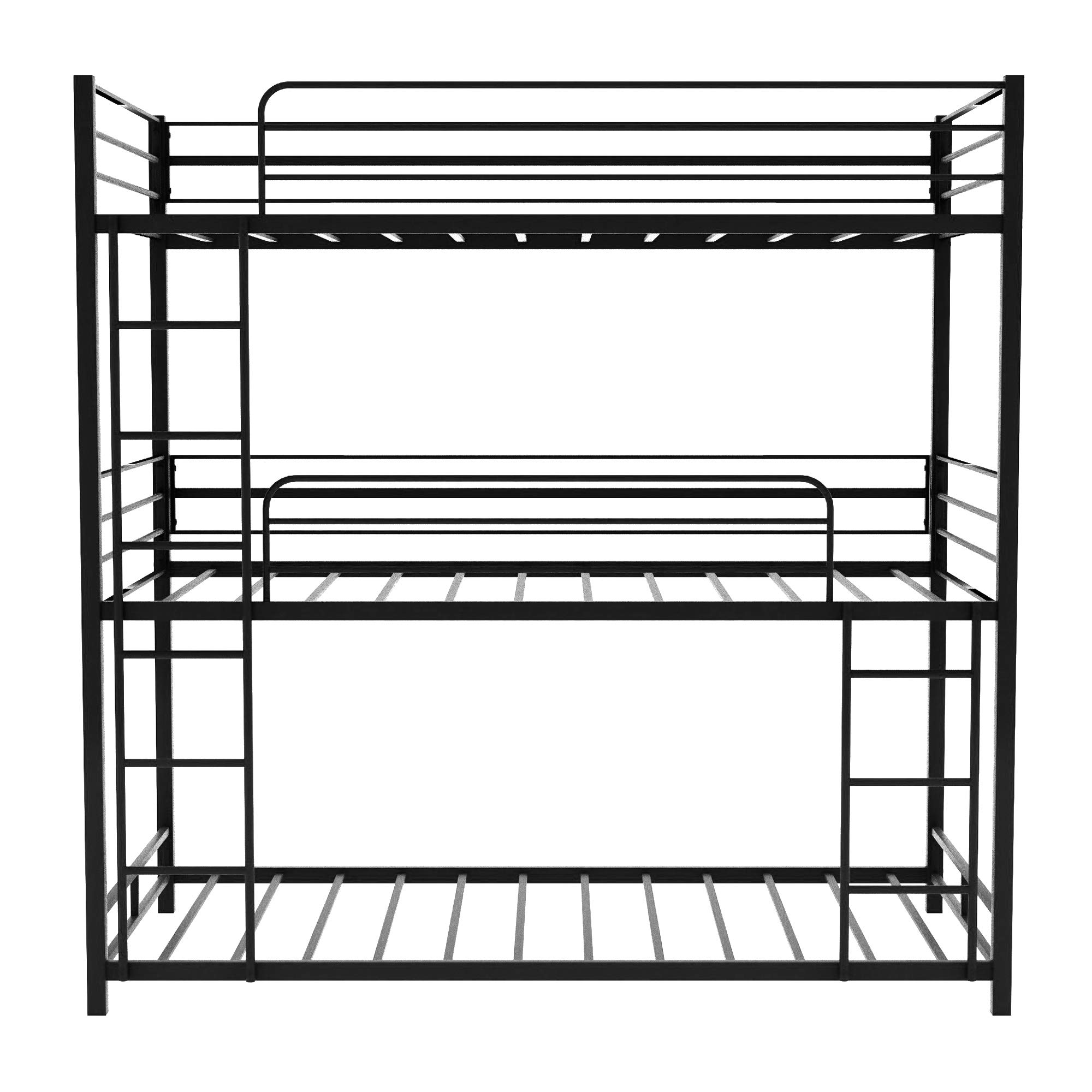 Metal Triple Bunk Beds - Twin Over Twin Over Twin Bunk Bed Frame with Safety Guardrails & Built-in Ladder for Kids & Teens (Black) - Space-Saving Solution for Kids' Bedrooms, Dormitories & Vacation Homes