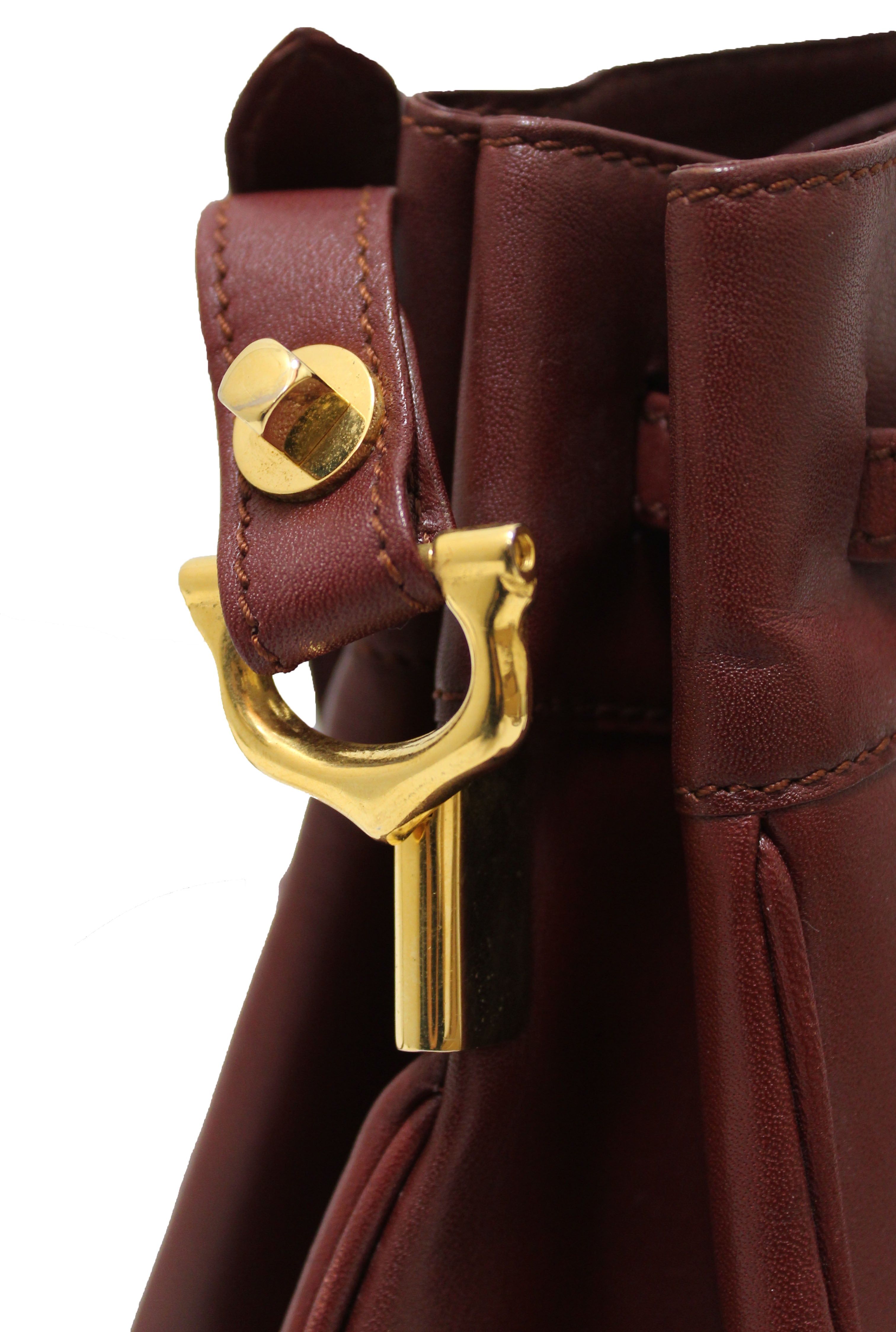 Authentic Cartier Burgundy Bordeaux Leather Drawstring Bucket Bag - Luxury Designer Handbag for Women, Perfect for Travel, Work & Evening Events
