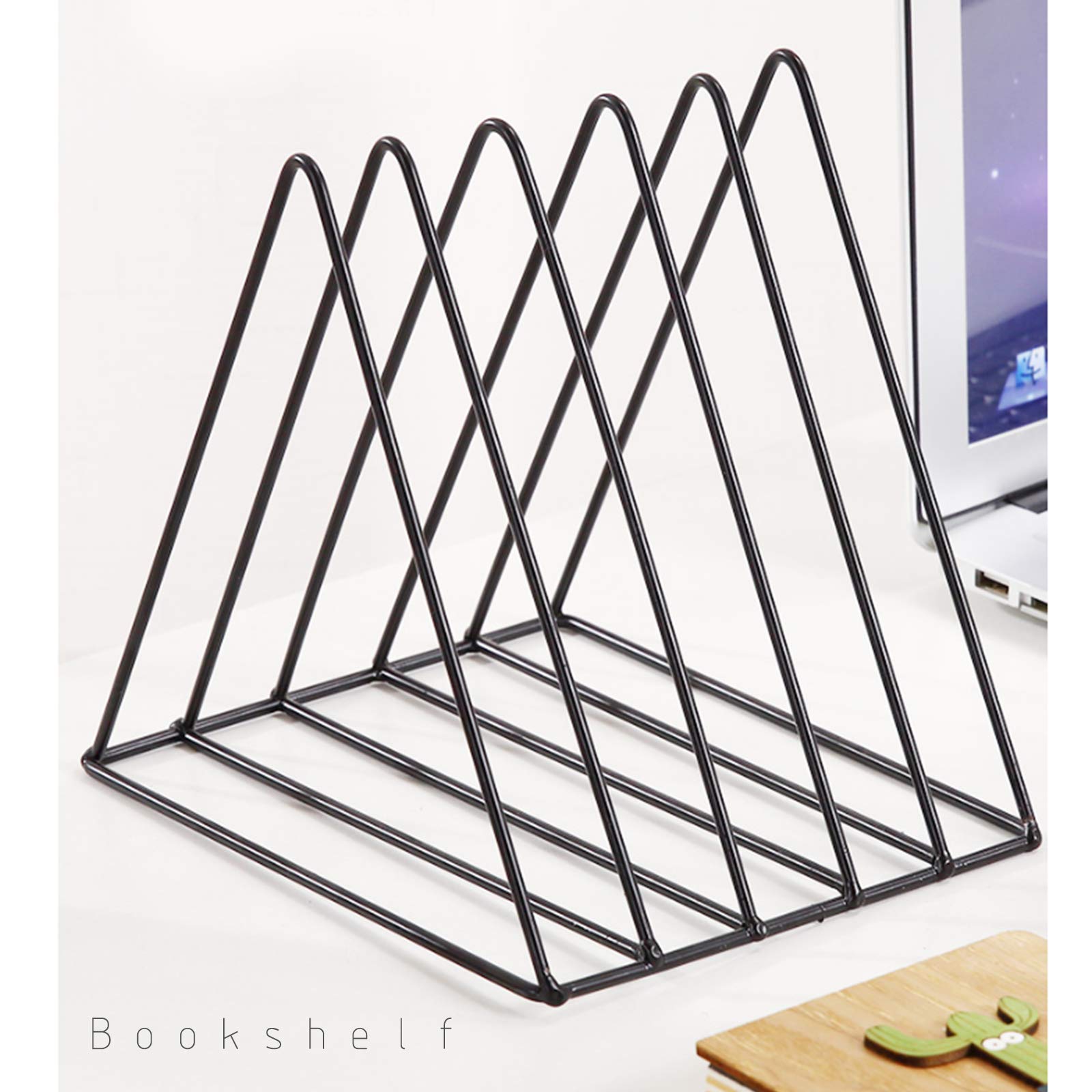 QPEY 5-Slot Metal Triangle File Holder - Vinyl Record Stand, Magazine & Newspaper Organizer - Office & Home Storage Solution - Photography Props - Black (1 Piece) - Perfect for Desk Organization & Display