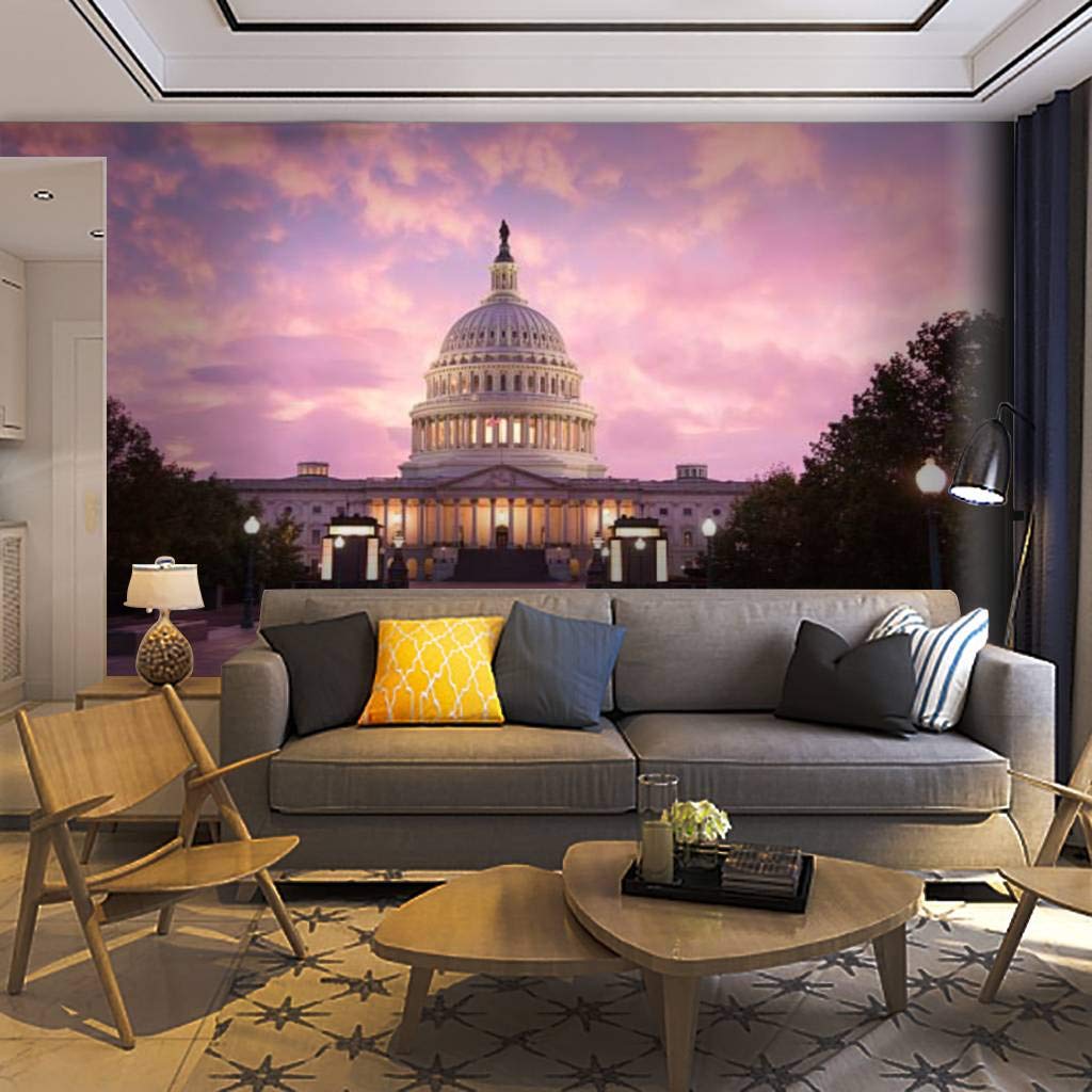 Self-Adhesive Removable Wallpaper Mural - Stunning Capitol Building Sunset in Washington DC | American Architecture Peel & Stick Wall Decal for Living Room, Bedroom & Office Decor | Easy DIY Home Craft Wall Sticker