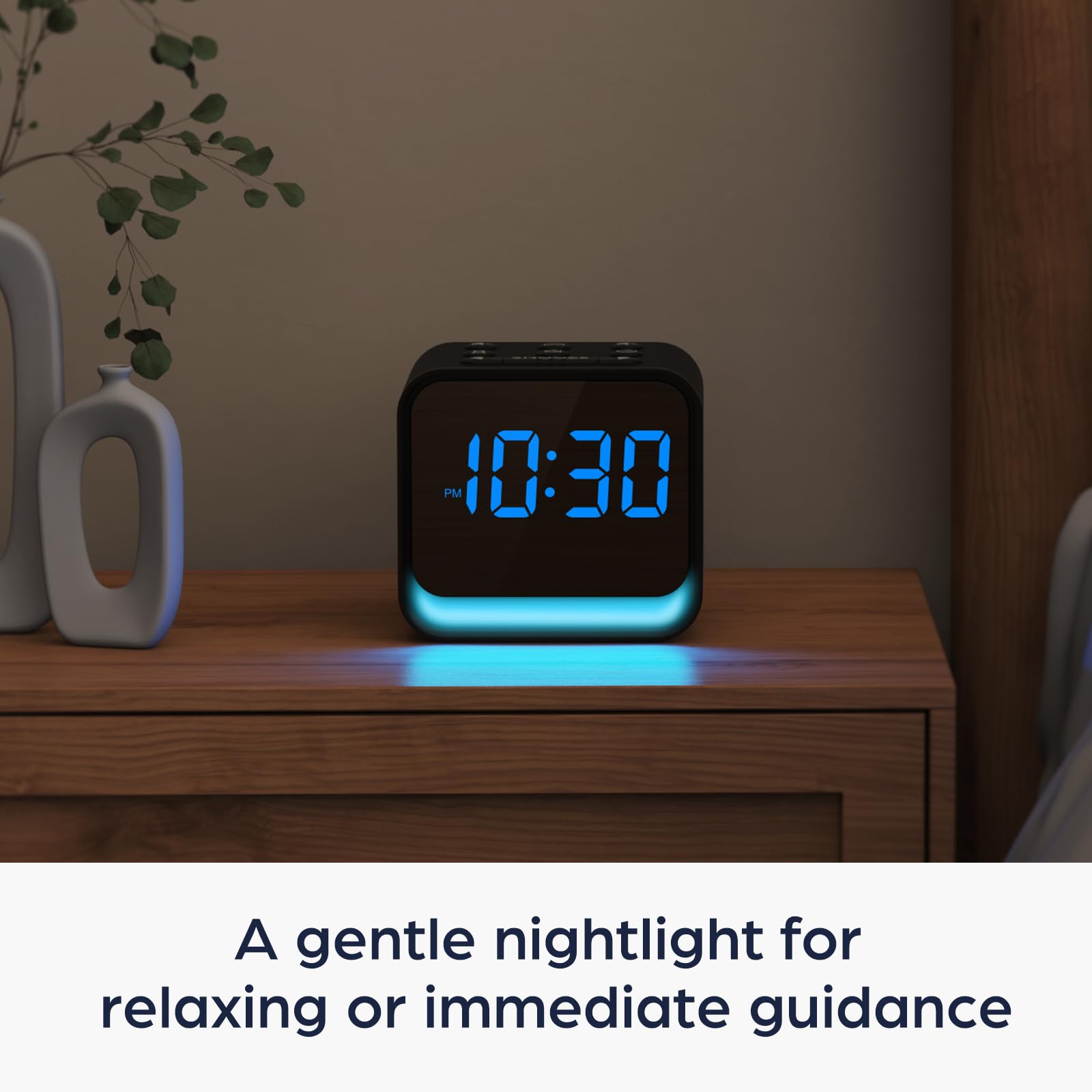 HOUSBAY Wooden Alarm Clock with Dimmable Display - Sleep-Friendly LED Night Light, FM Radio & Gentle Wake-Up Alarm - Perfect for Bedroom, Office and Gift Giving
