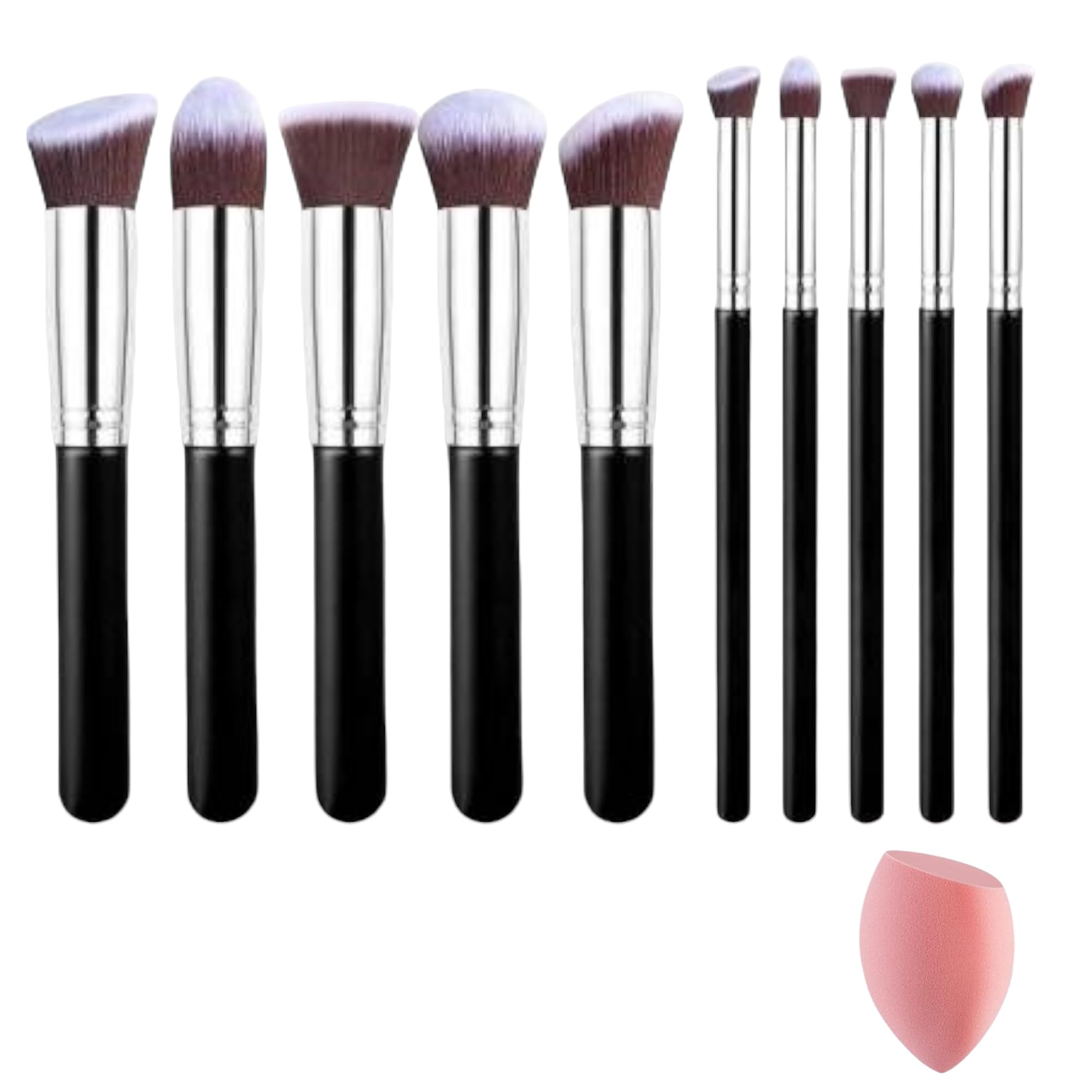 LA VENUST Professional 10-Piece Fiber Bristle Makeup Brush Set with Foundation, Eyeliner, Eyeshadow Brushes & Sponge Puff - Black | Perfect for Makeup Artists, Beginners & Daily Beauty Routine