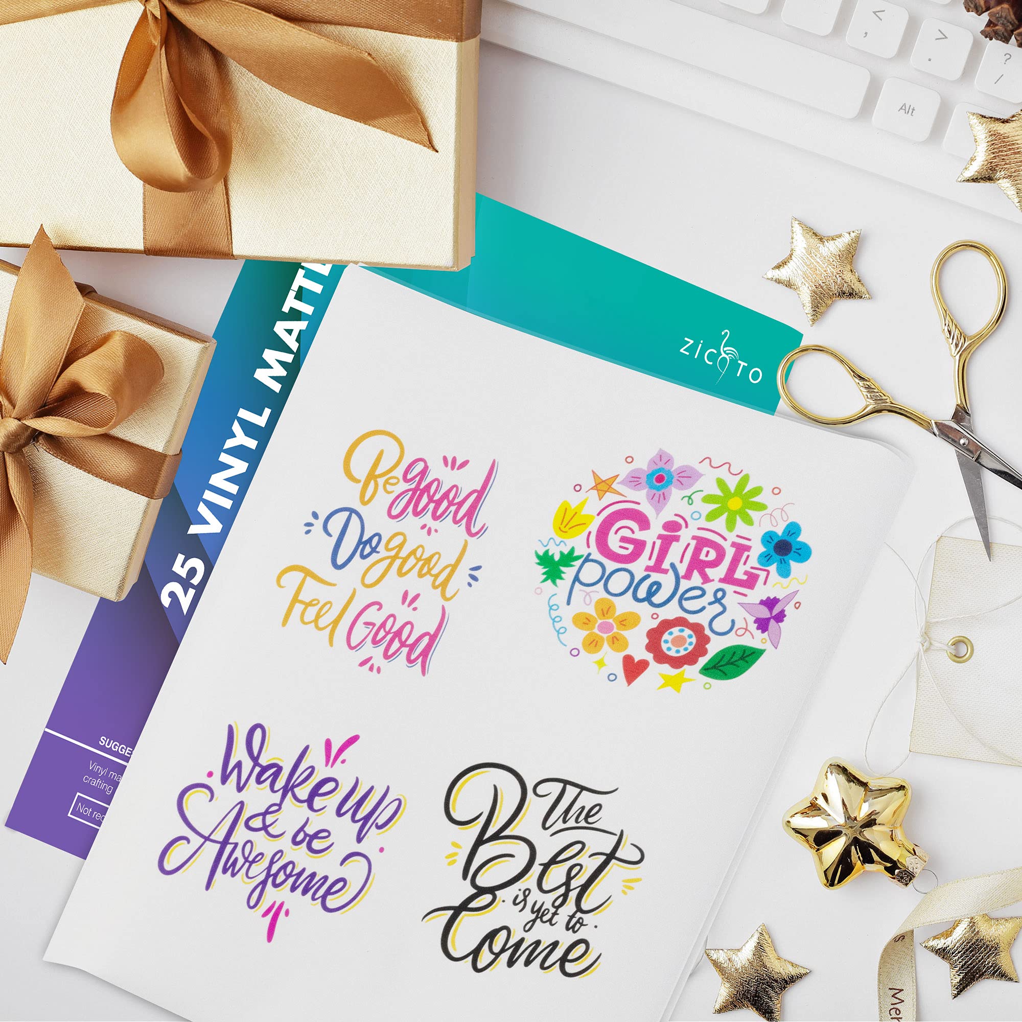 Premium Printable Vinyl Sticker Paper for Inkjet & Laser Printers - 25 Sheets Matte White Waterproof Decal Paper - Fast Drying, Vibrant Ink Retention - Perfect for Cricut Crafts, DIY Labels, Laptop Decals & Scrapbooking Projects
