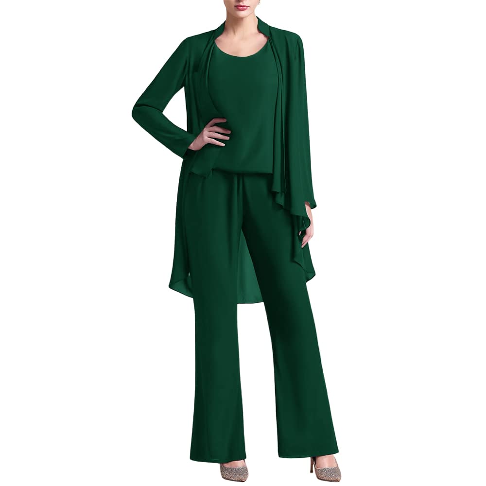 Zongqiven Women's 3-Piece Chiffon Pant Suit Set - Elegant Mother of The Bride Outfit for Weddings, Evening Parties & Special Occasions | Formal Guest Attire with Flowy Blouse & Pants