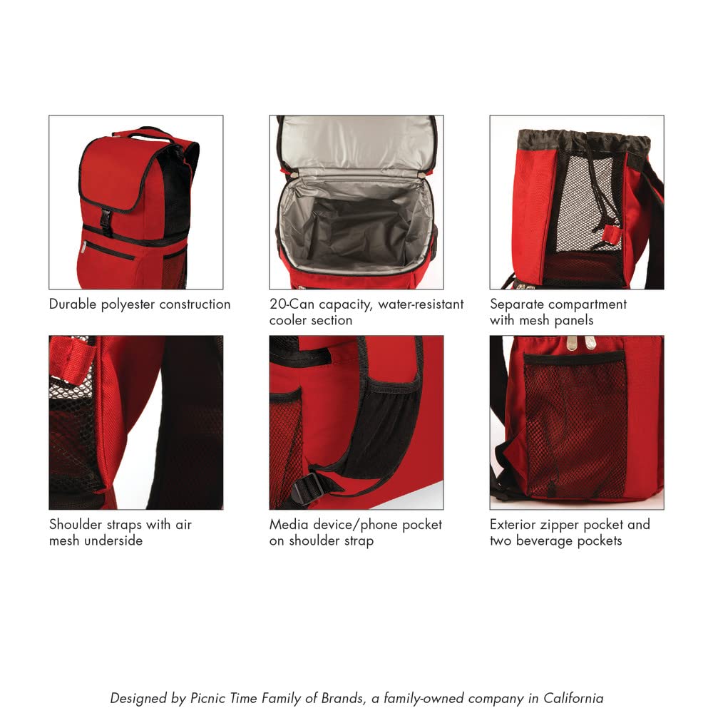 Picnic Time NCAA Louisville Cardinals Zuma Backpack Cooler - 20L Insulated Cooler Backpack for Outdoor, Tailgating, Camping & Beach - Red