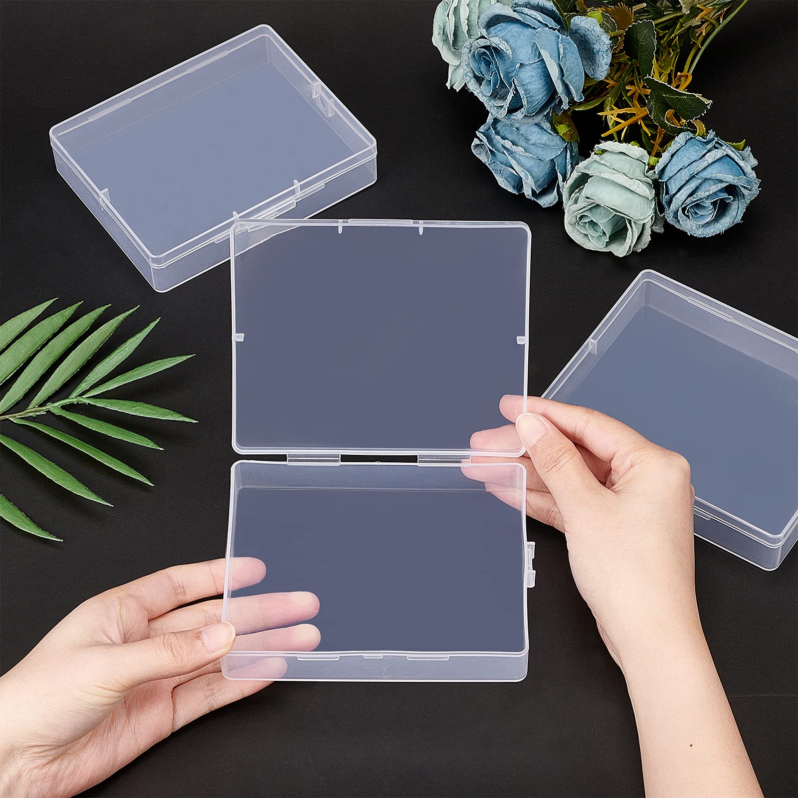 SUPERFINDINGS 4-Pack Clear Plastic Bead Storage Containers with Lids - Small Rectangle Organizer Box for Jewelry, Office & Craft Supplies (5x4x1 Inch) - Perfect for DIY Projects, Home Organization & Craft Room Storage